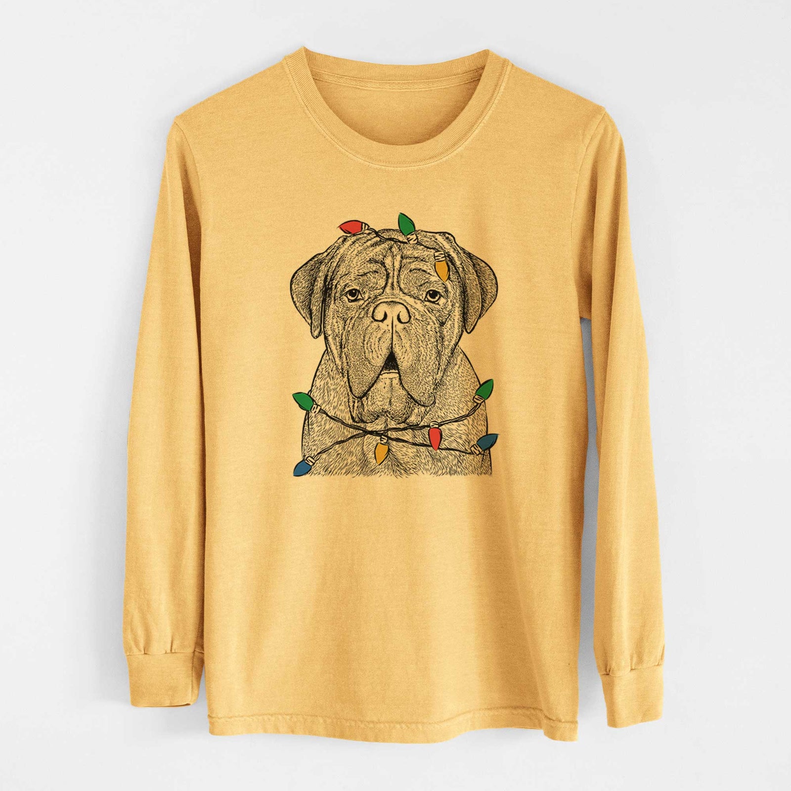 Christmas Lights Optimus the Dogue de Bordeaux - Heavyweight 100% Cotton Long Sleeve