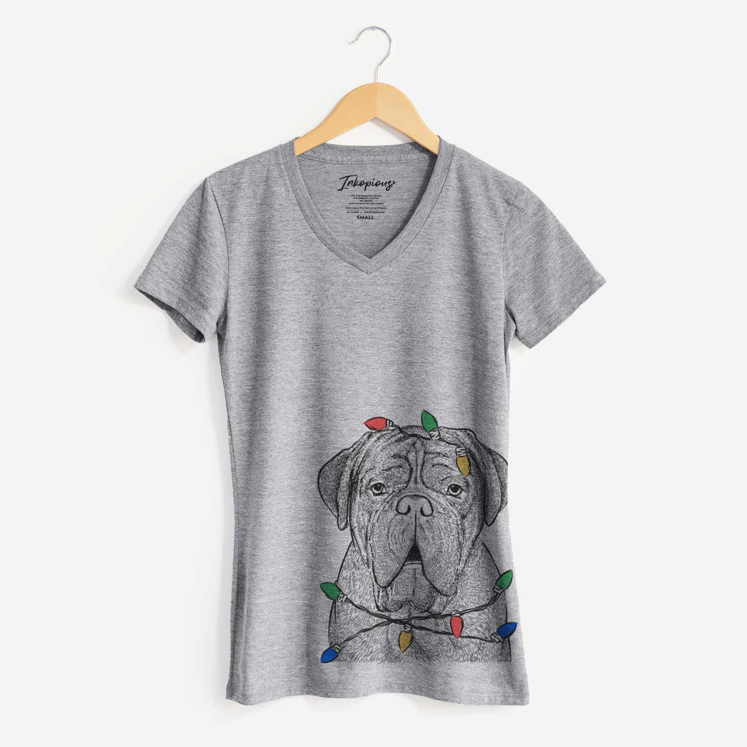 Christmas Lights Optimus the Dogue de Bordeaux - Women's V-neck Shirt