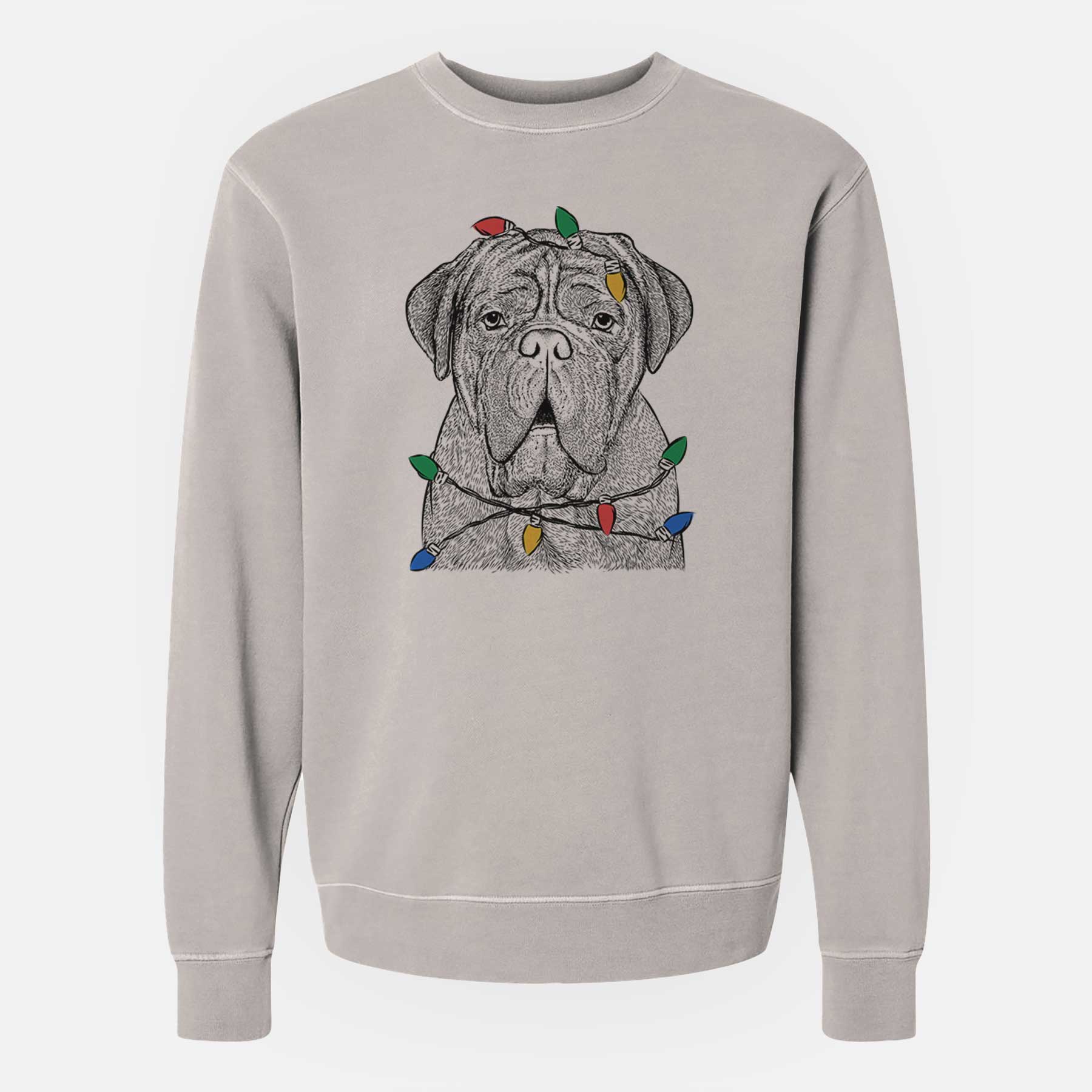 Christmas Lights Optimus the Dogue de Bordeaux - Unisex Pigment Dyed Crew Sweatshirt