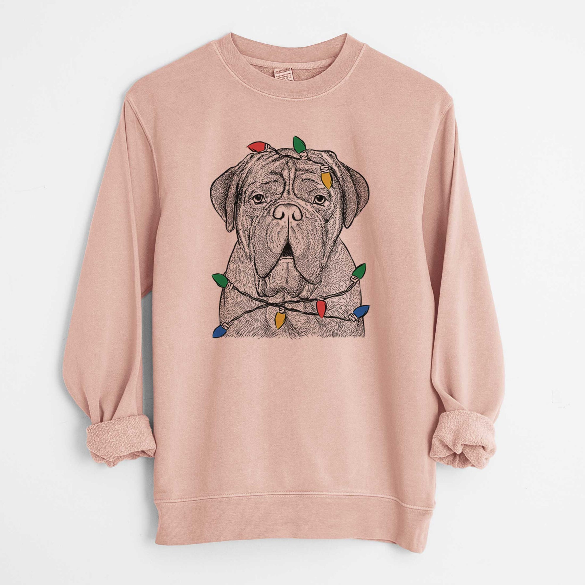 Christmas Lights Optimus the Dogue de Bordeaux - Unisex Pigment Dyed Crew Sweatshirt