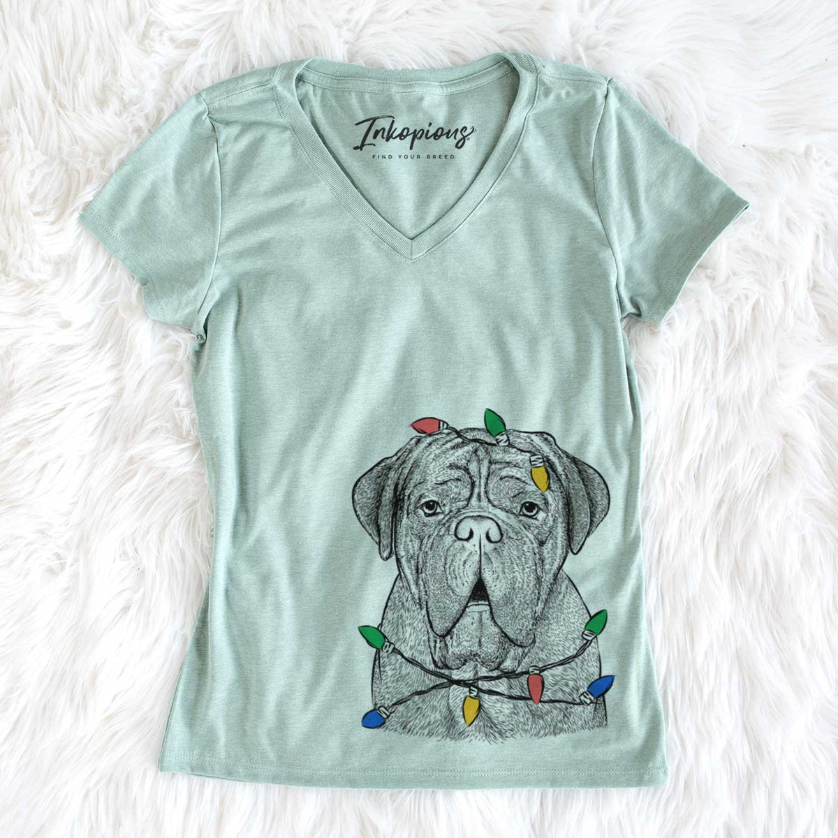 Christmas Lights Optimus the Dogue de Bordeaux - Women&#39;s V-neck Shirt