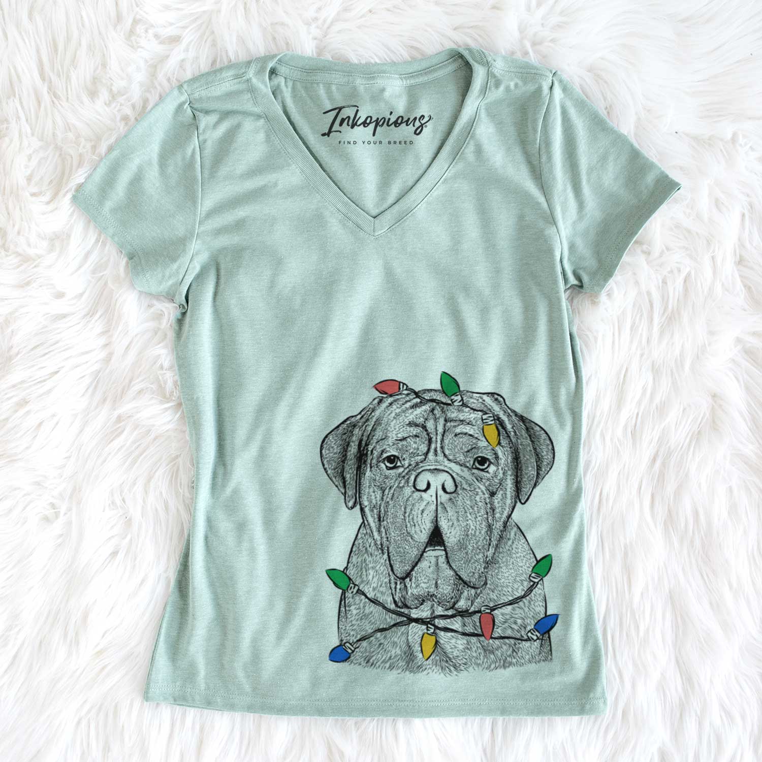 Christmas Lights Optimus the Dogue de Bordeaux - Women's V-neck Shirt