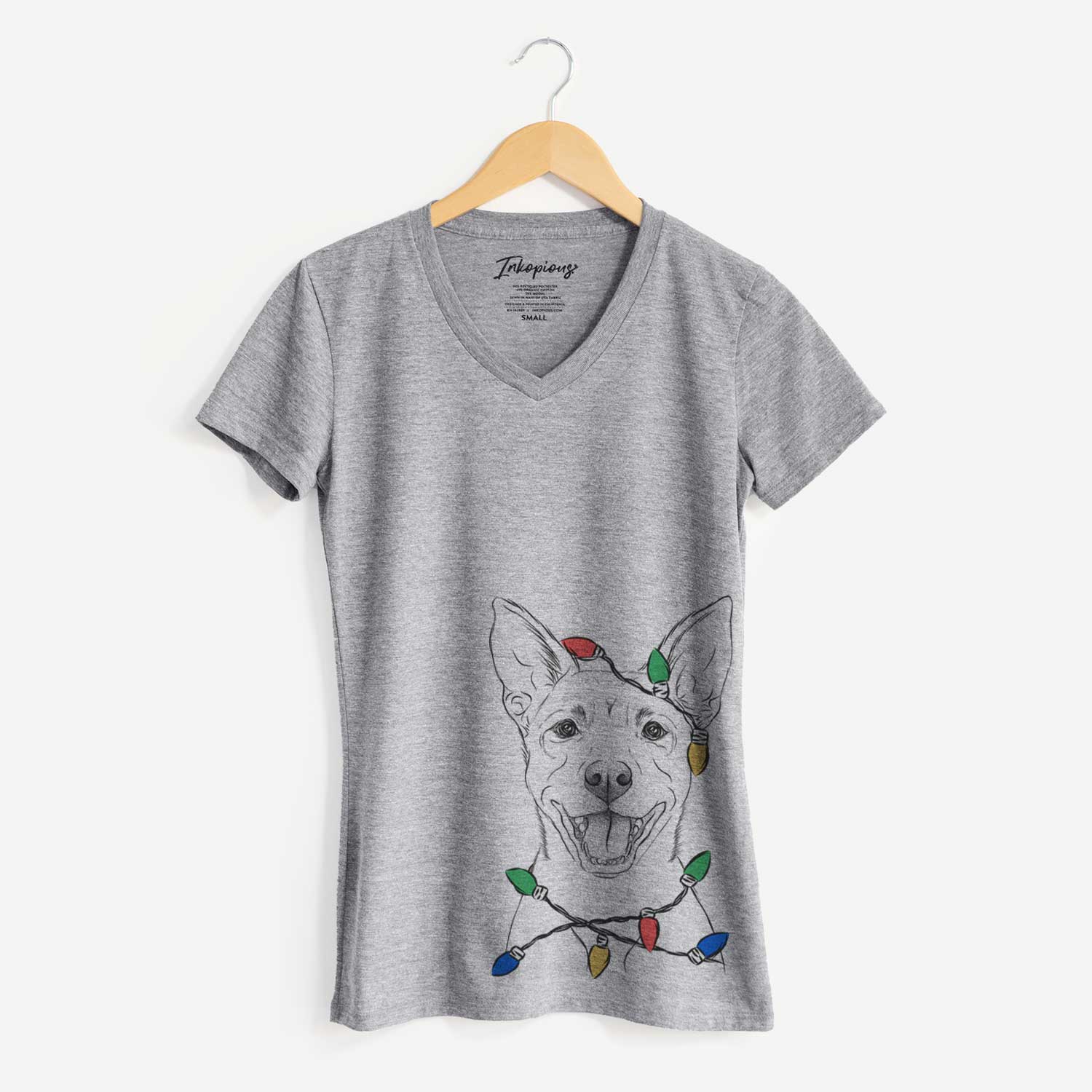 Christmas Lights Orange the Carolina Dog - Women's V-neck Shirt