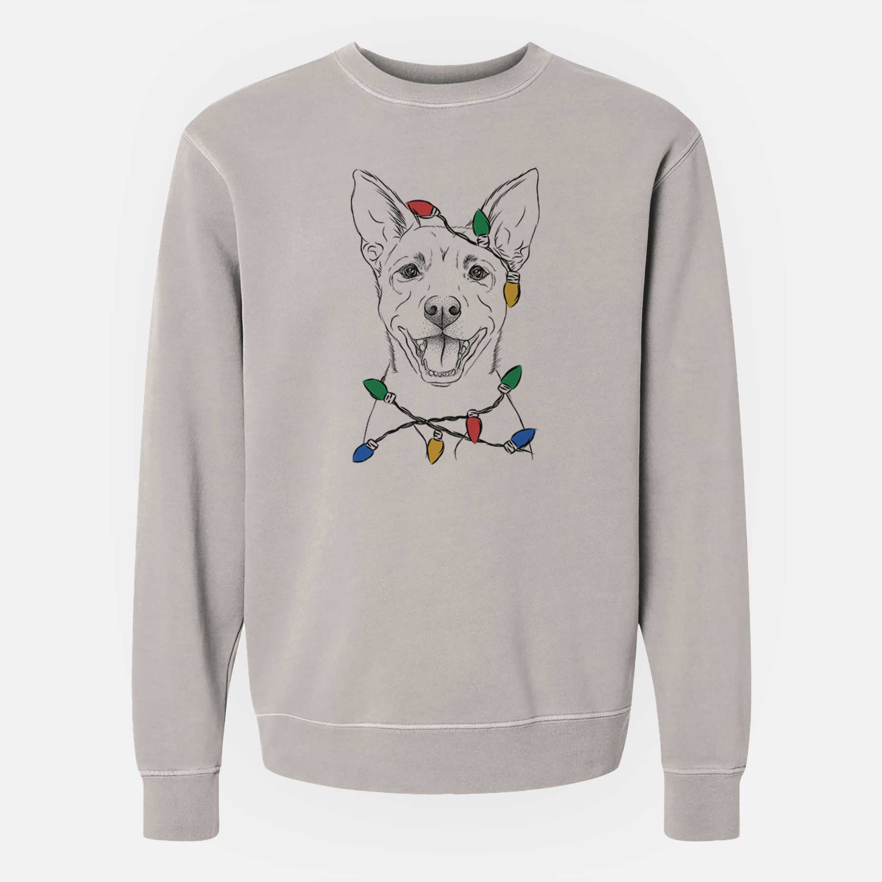 Christmas Lights Orange the Carolina Dog - Unisex Pigment Dyed Crew Sweatshirt