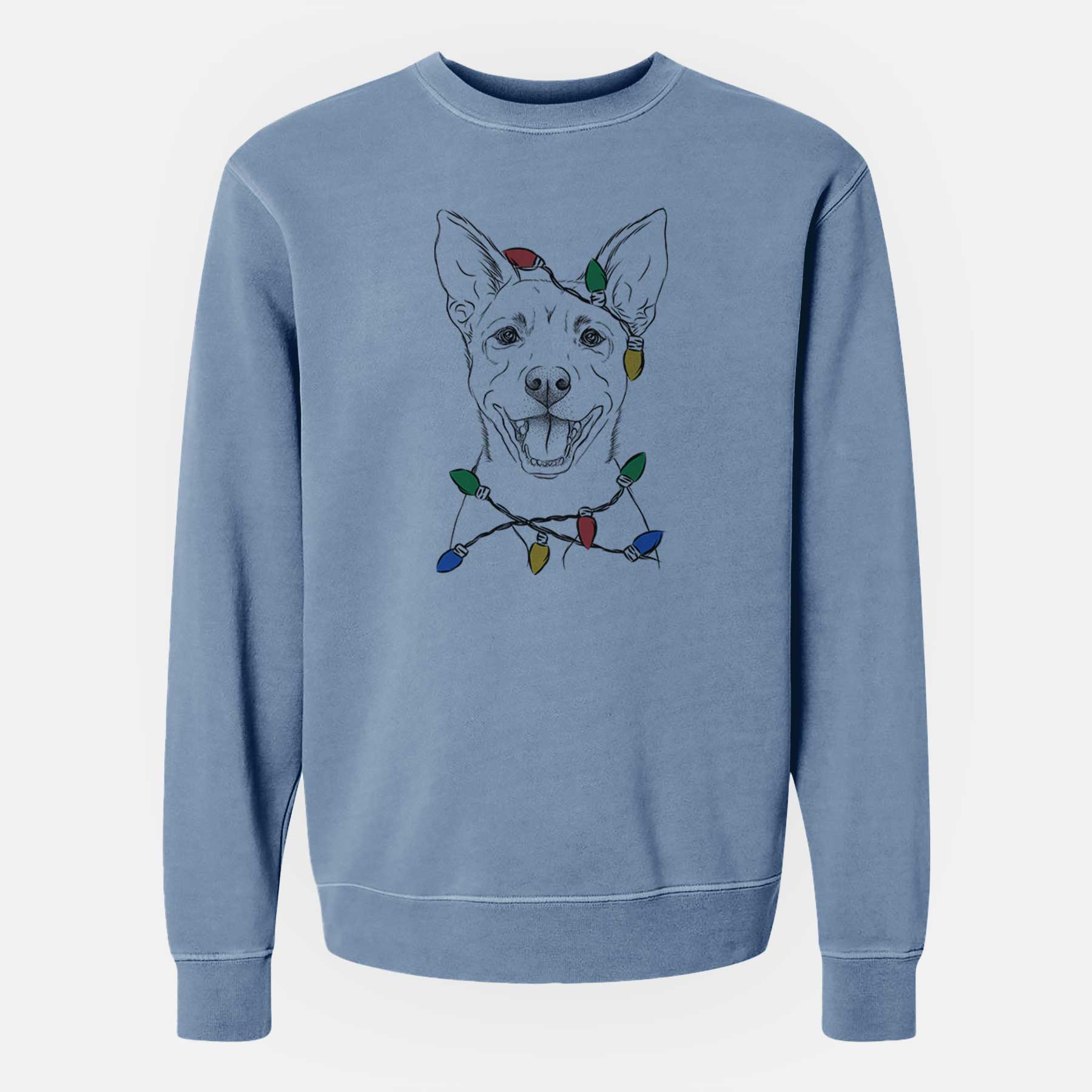 Christmas Lights Orange the Carolina Dog - Unisex Pigment Dyed Crew Sweatshirt