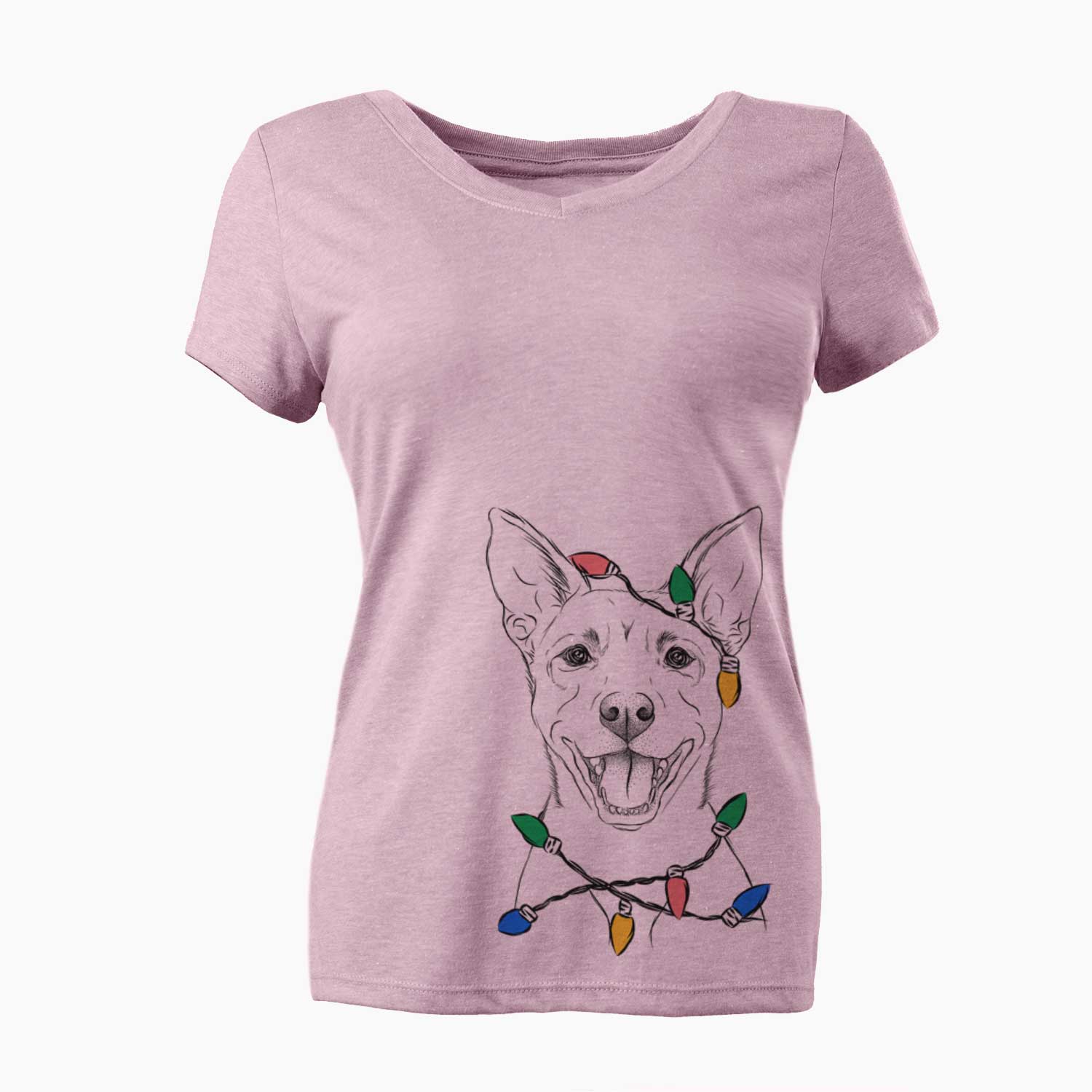 Christmas Lights Orange the Carolina Dog - Women's V-neck Shirt