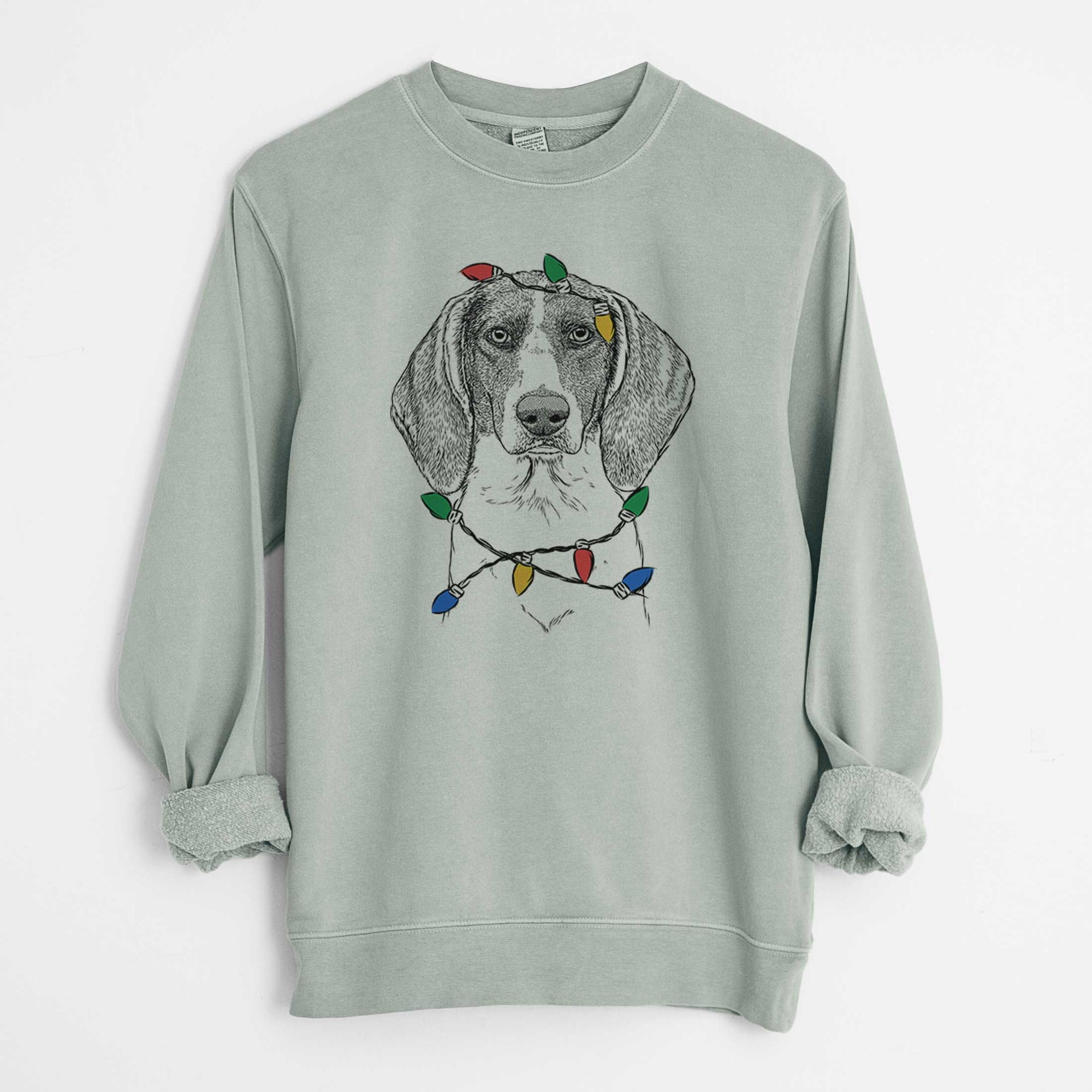 Christmas Lights Orin the Treeing Walker Coonhound - Unisex Pigment Dyed Crew Sweatshirt