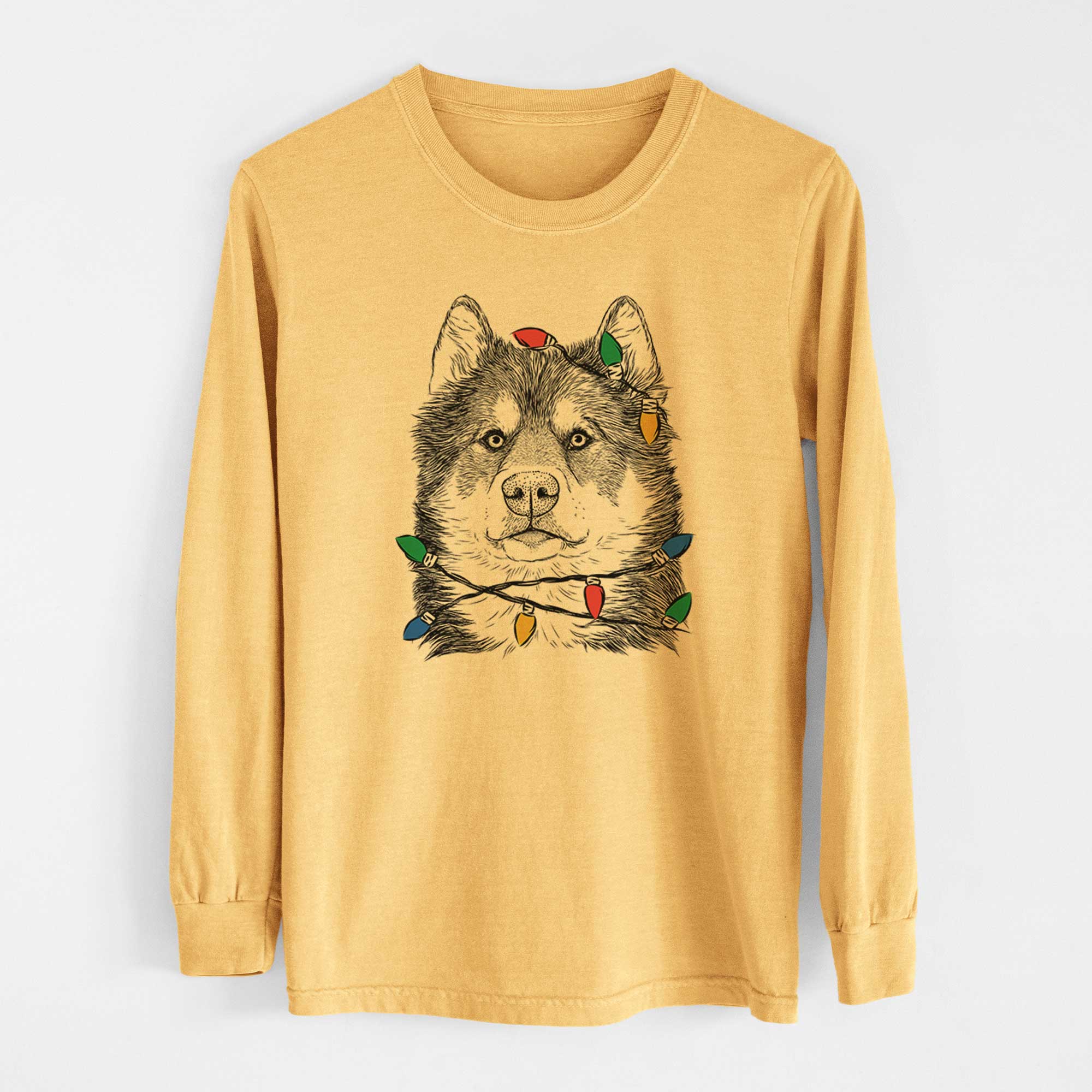 Christmas Lights Oskar the Canadian Eskimo Dog - Heavyweight 100% Cotton Long Sleeve