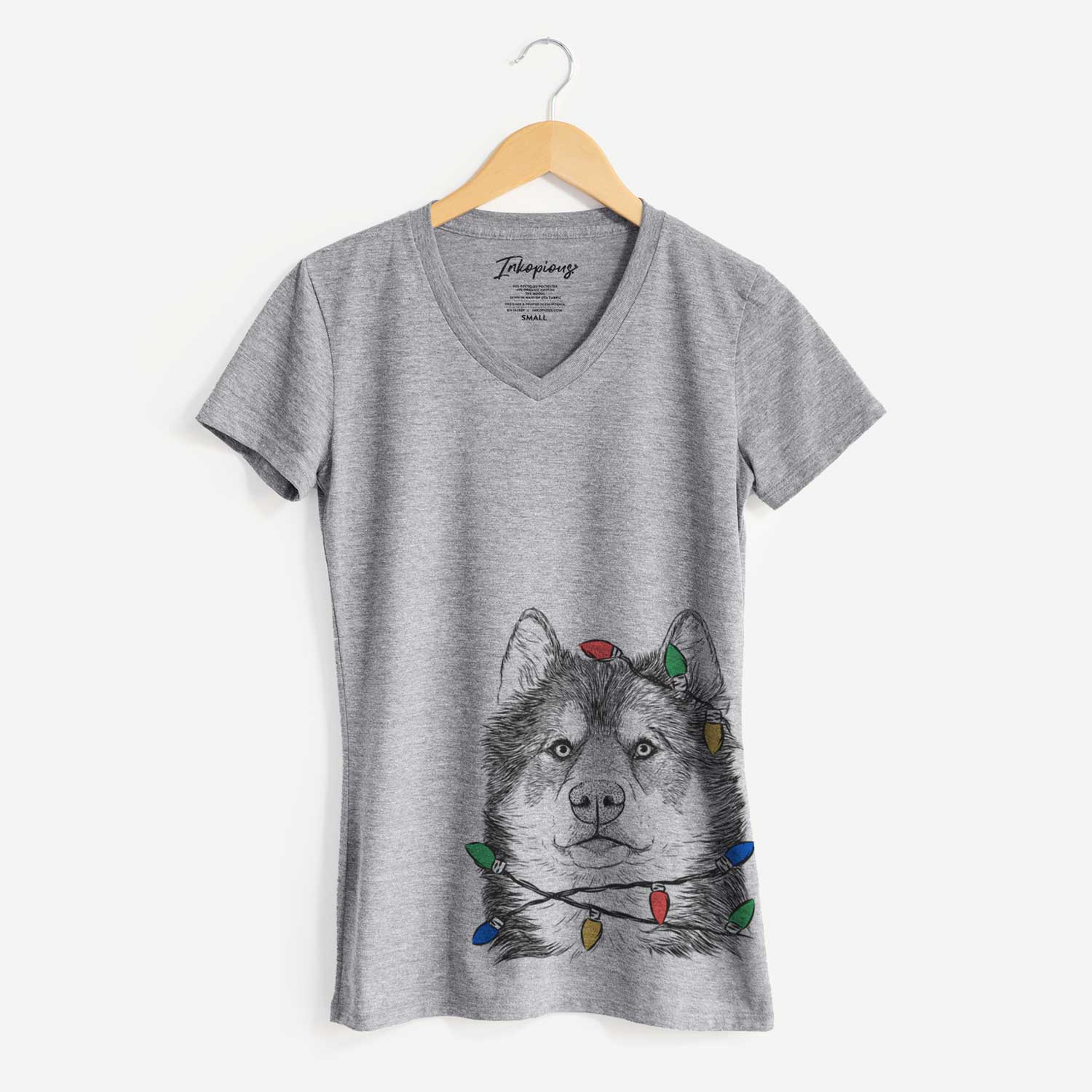 Christmas Lights Oskar the Canadian Eskimo Dog - Women's V-neck Shirt