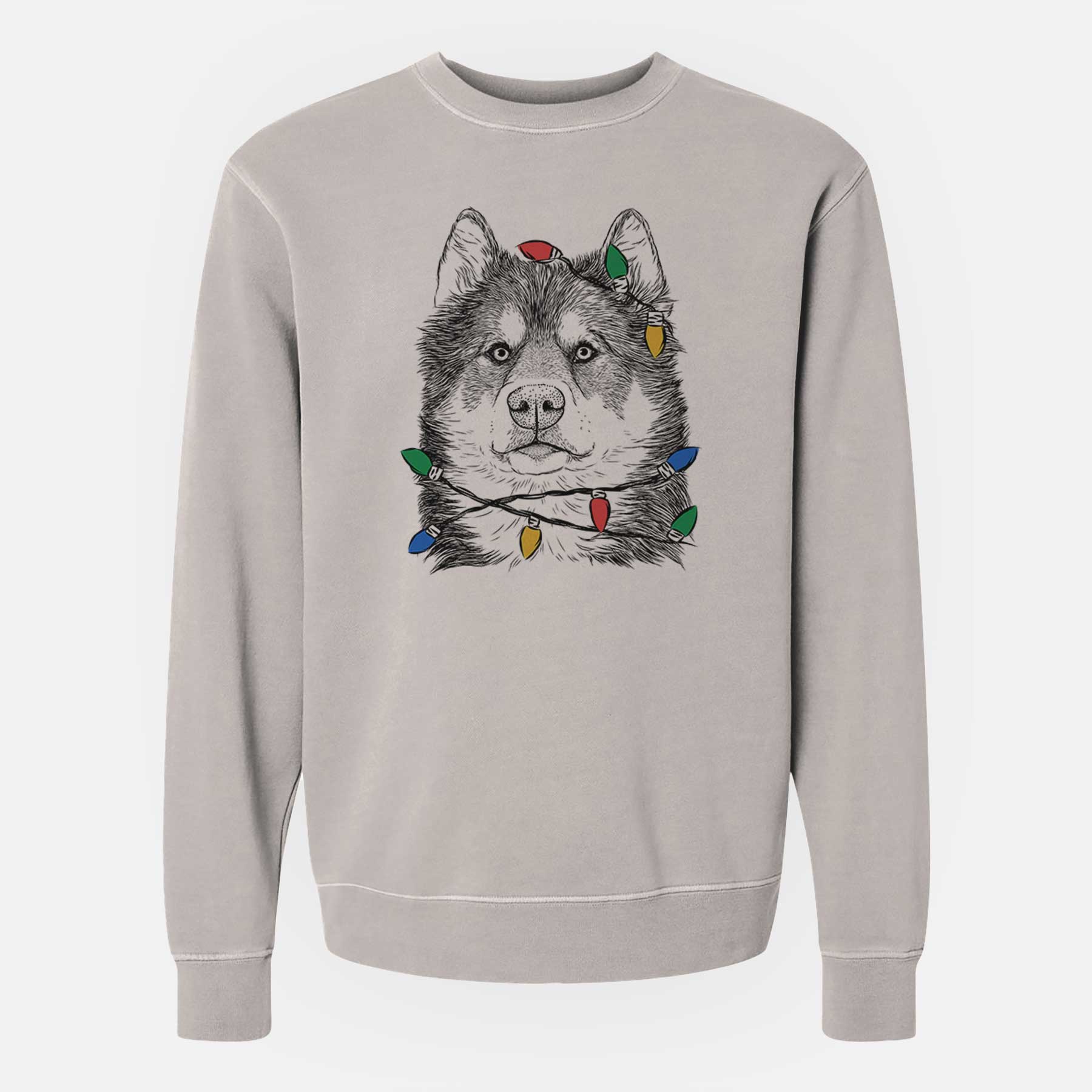 Christmas Lights Oskar the Canadian Eskimo Dog - Unisex Pigment Dyed Crew Sweatshirt