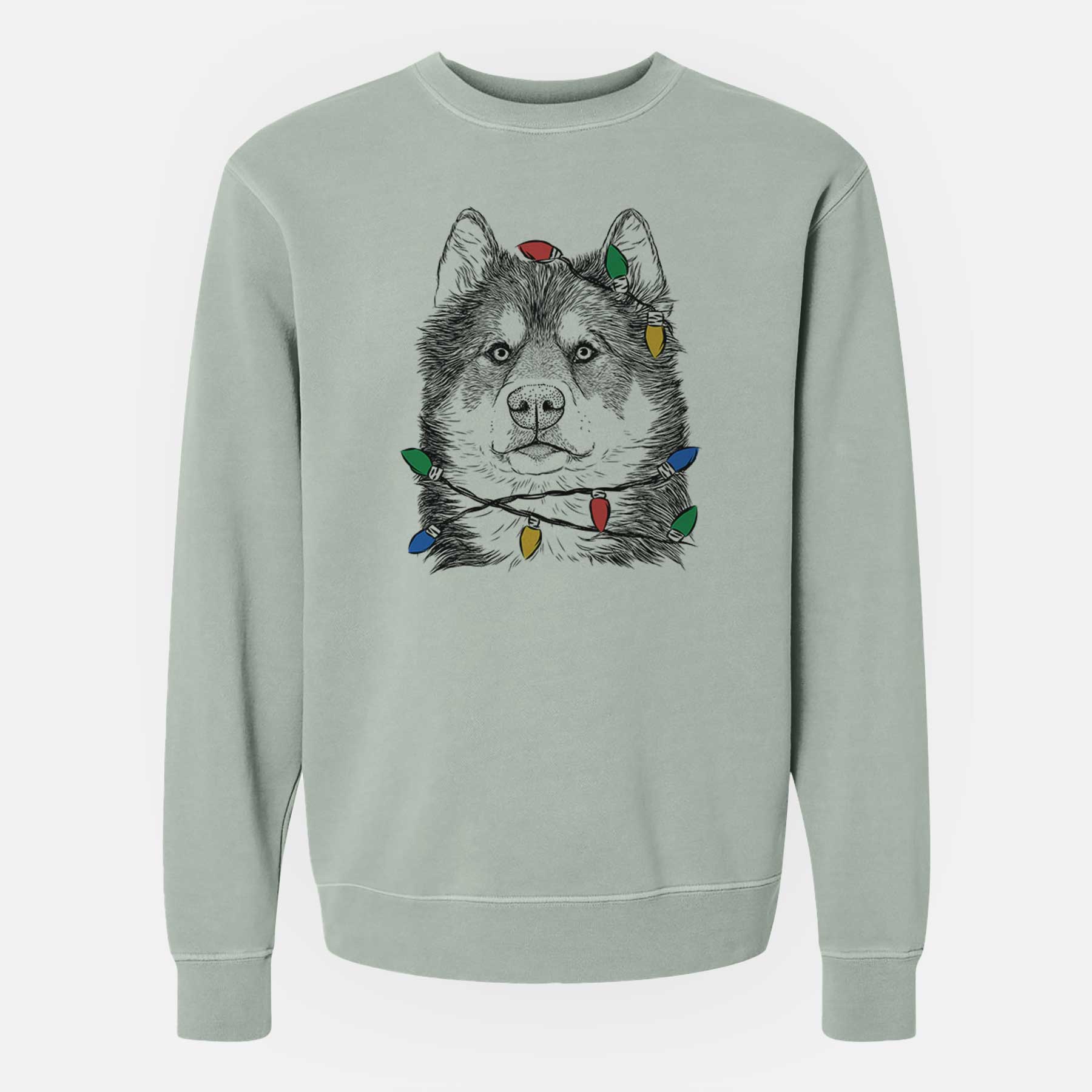 Christmas Lights Oskar the Canadian Eskimo Dog - Unisex Pigment Dyed Crew Sweatshirt