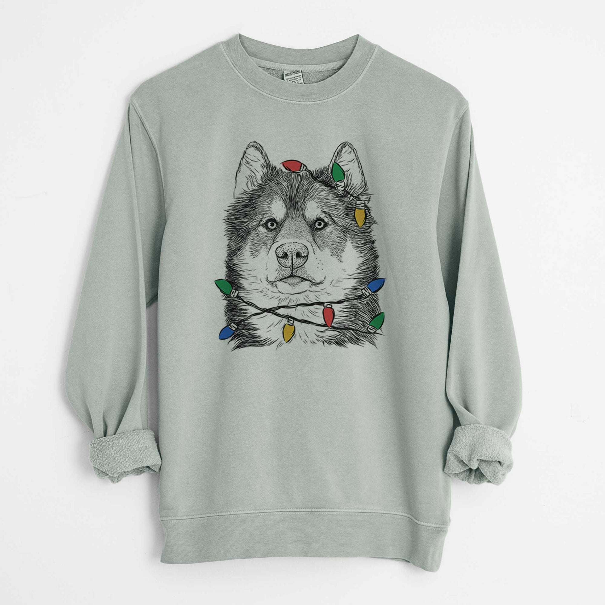 Christmas Lights Oskar the Canadian Eskimo Dog - Unisex Pigment Dyed Crew Sweatshirt