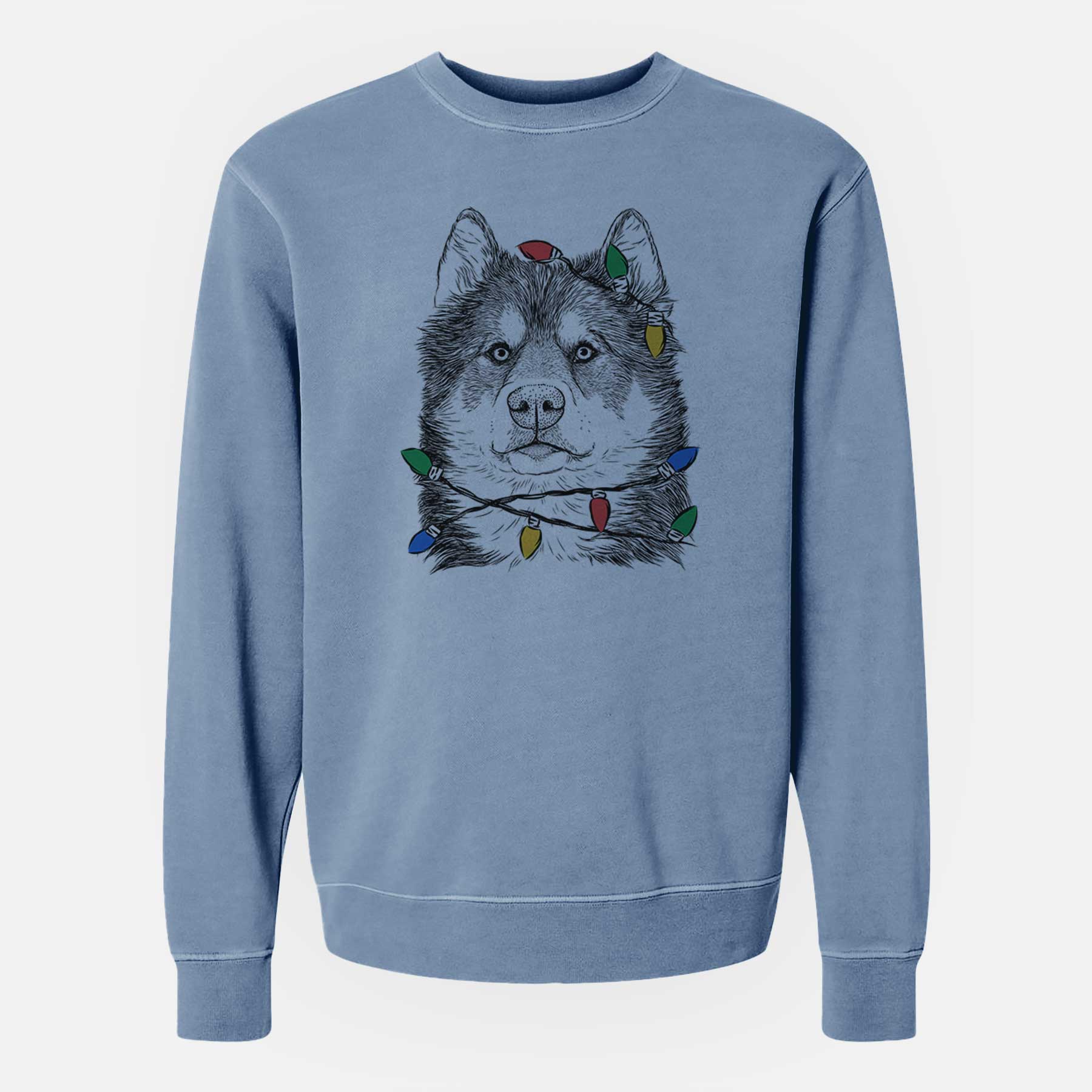 Christmas Lights Oskar the Canadian Eskimo Dog - Unisex Pigment Dyed Crew Sweatshirt