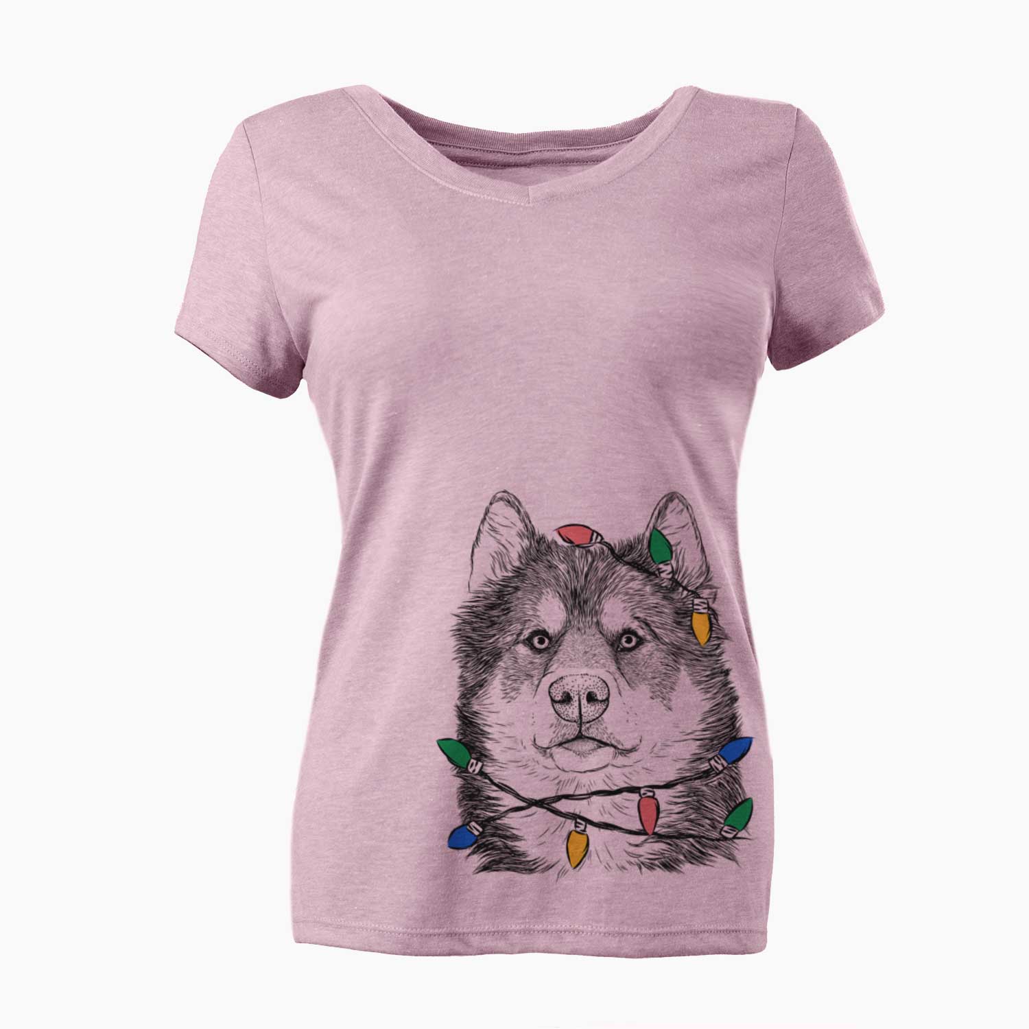 Christmas Lights Oskar the Canadian Eskimo Dog - Women's V-neck Shirt