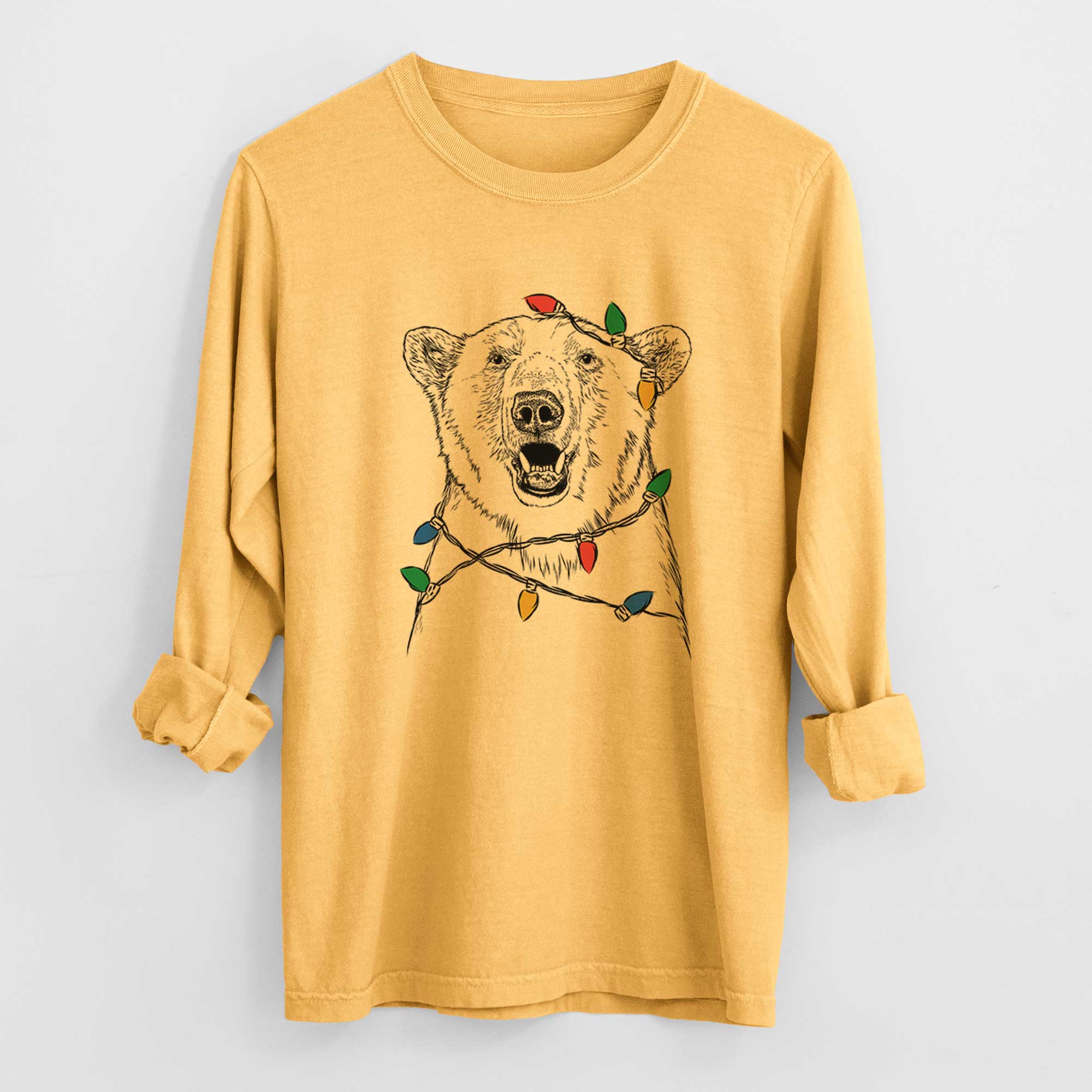 Christmas Lights Oslo the Polar Bear - Heavyweight 100% Cotton Long Sleeve