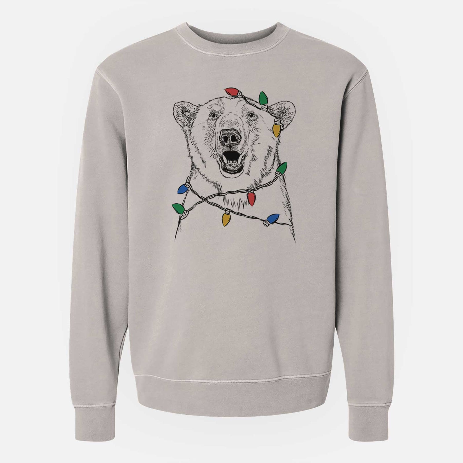 Christmas Lights Oslo the Polar Bear - Unisex Pigment Dyed Crew Sweatshirt