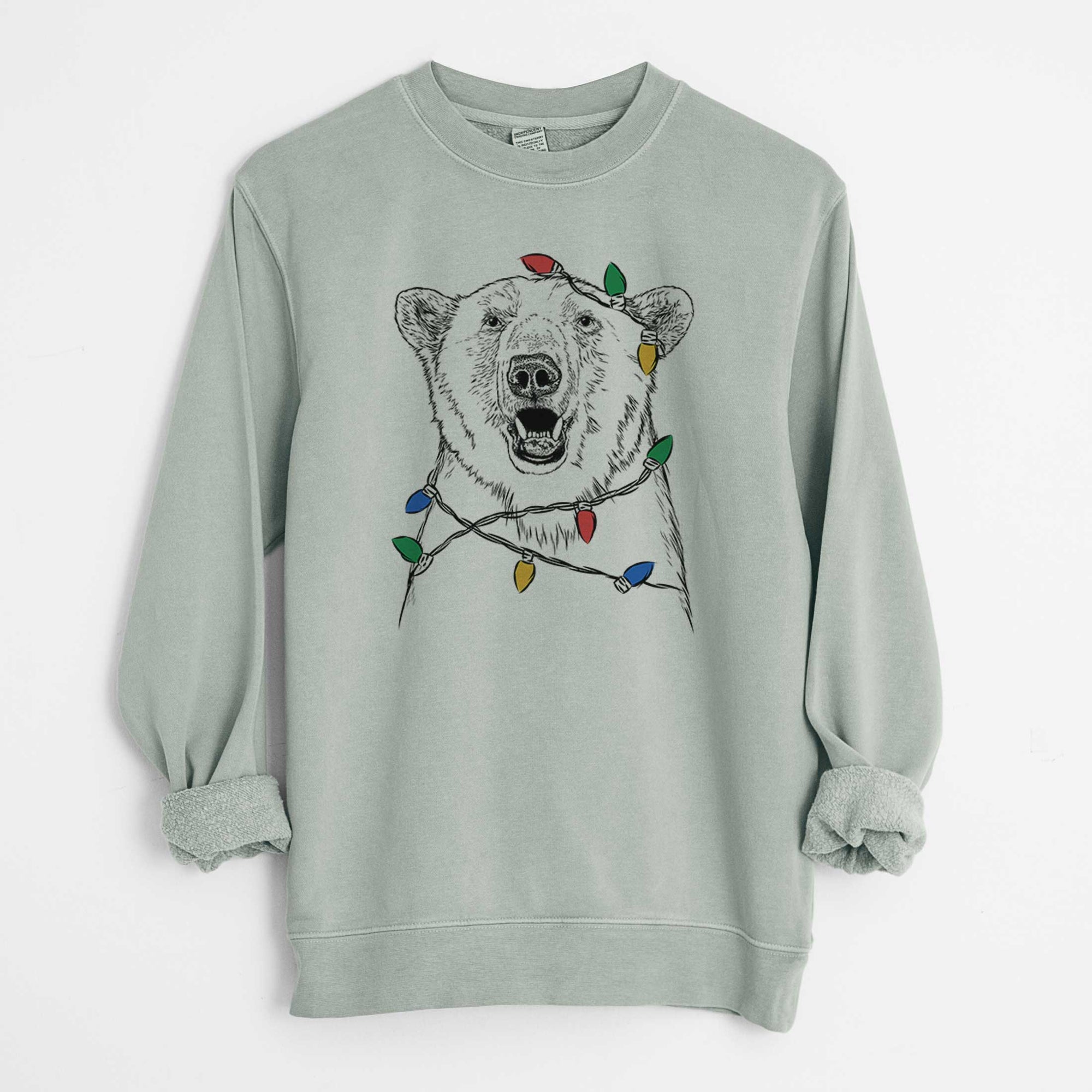 Christmas Lights Oslo the Polar Bear - Unisex Pigment Dyed Crew Sweatshirt