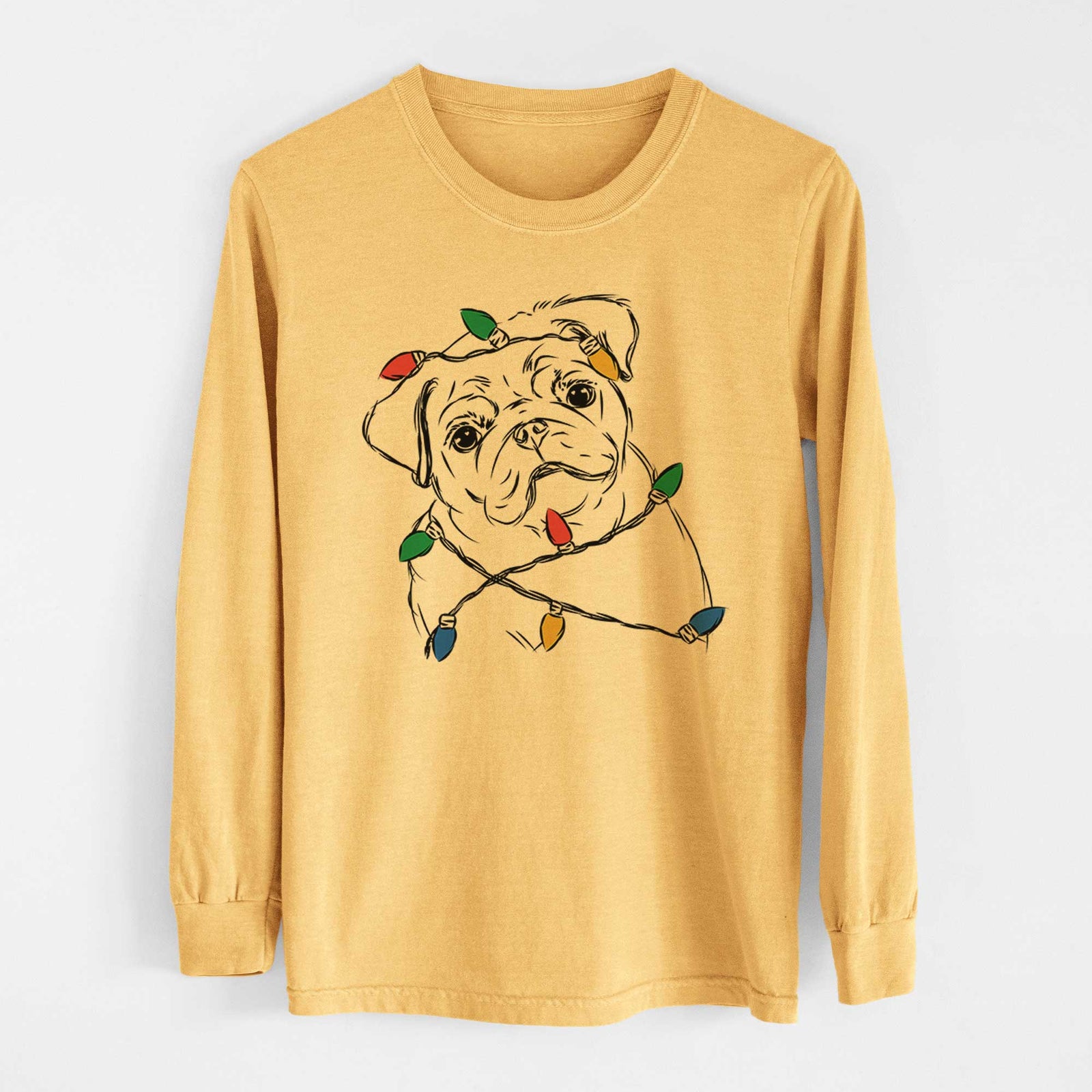 Christmas Lights Otis the Pug - Heavyweight 100% Cotton Long Sleeve