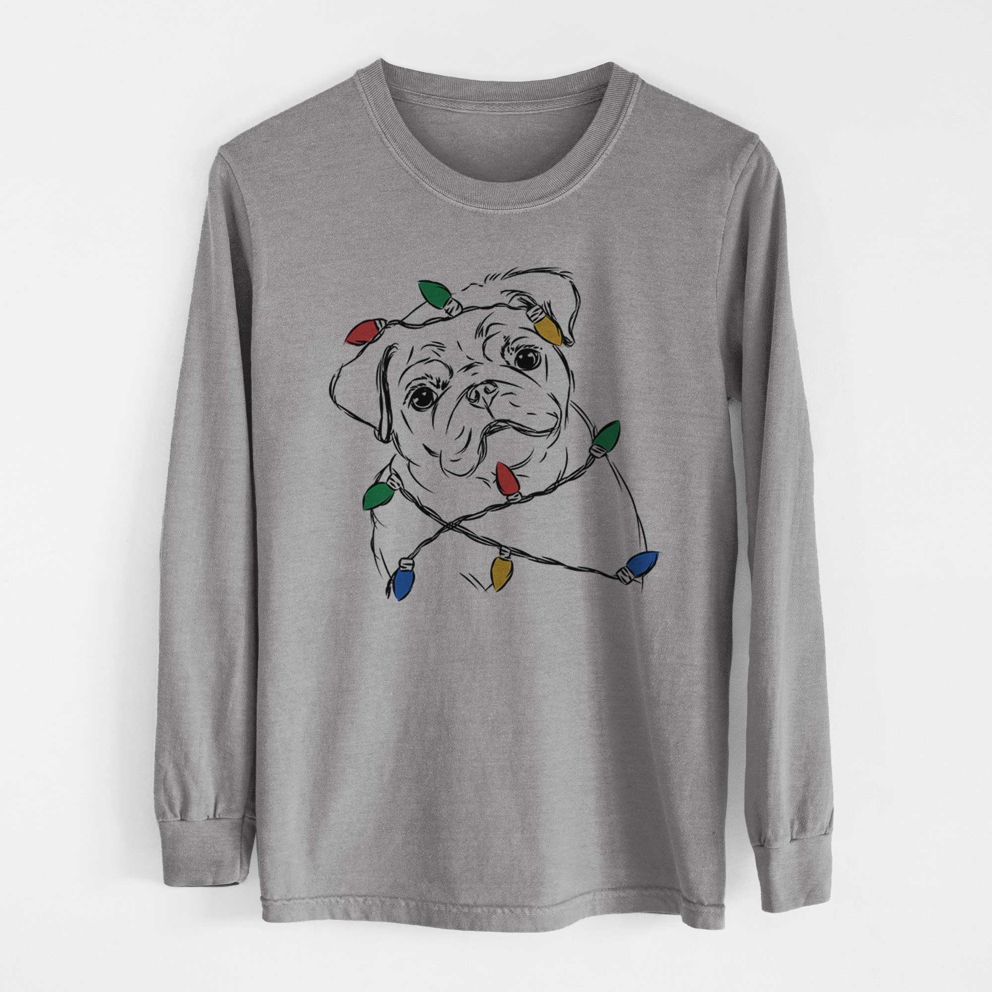 Christmas Lights Otis the Pug - Heavyweight 100% Cotton Long Sleeve