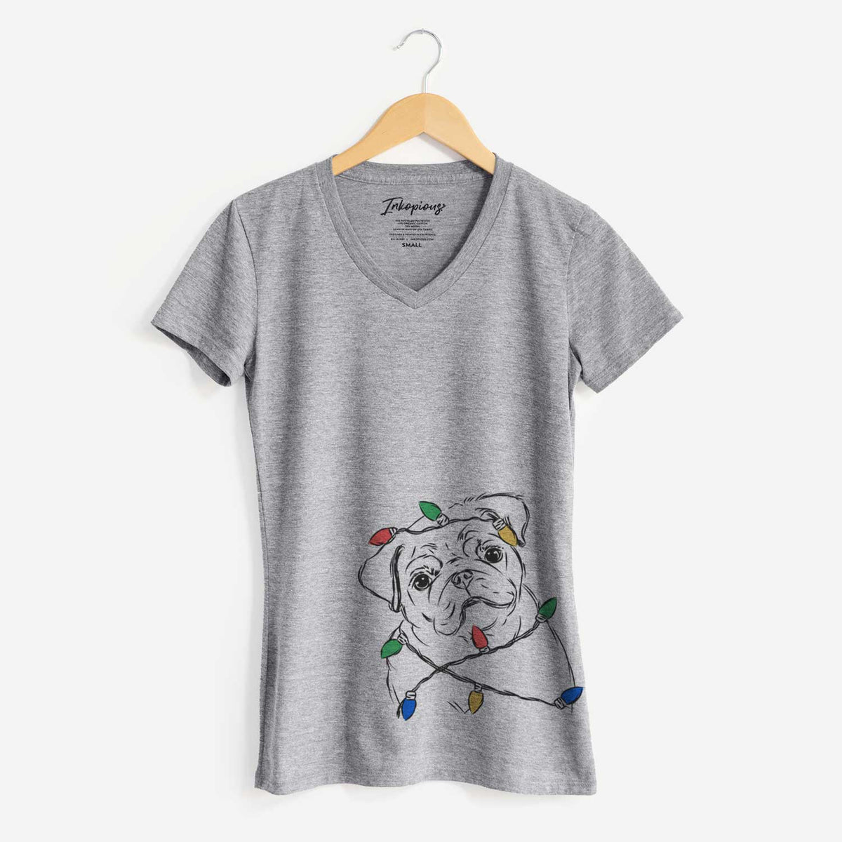 Christmas Lights Otis the Pug - Women's V-neck Shirt