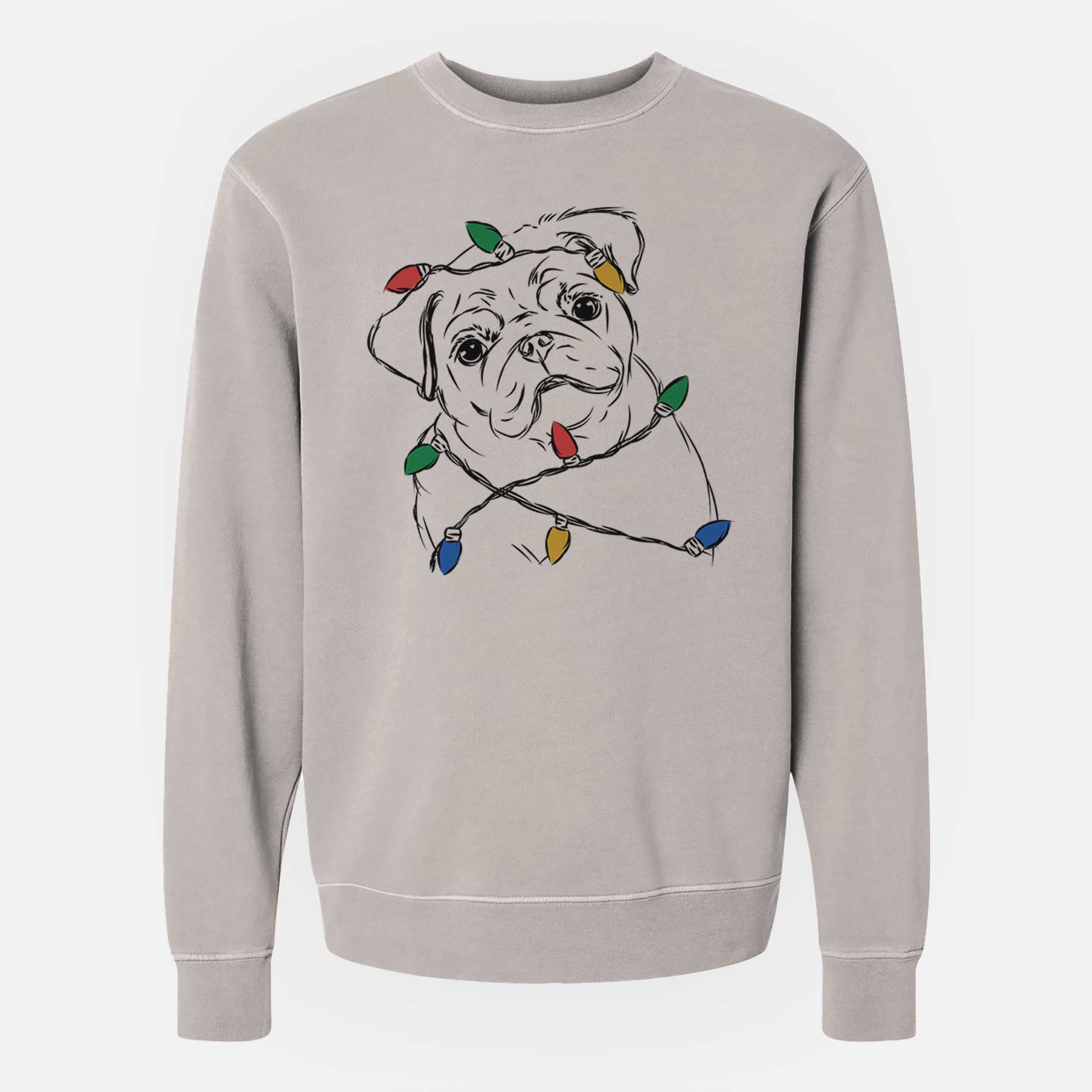 Christmas Lights Otis the Pug - Unisex Pigment Dyed Crew Sweatshirt