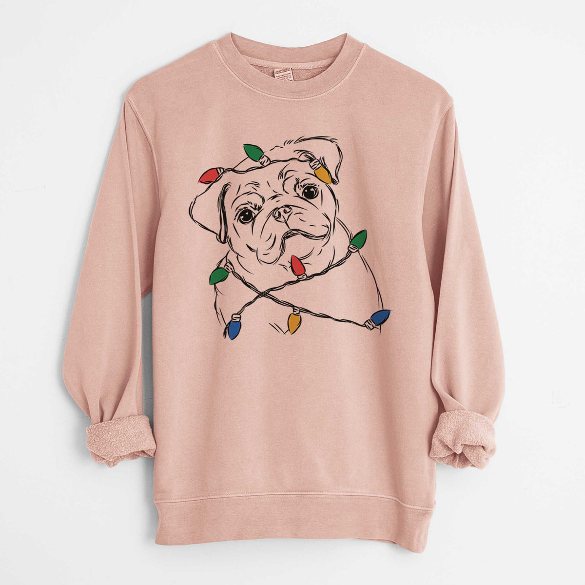 Christmas Lights Otis the Pug - Unisex Pigment Dyed Crew Sweatshirt