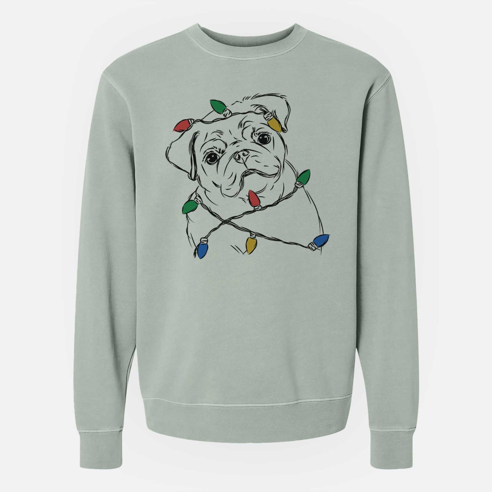 Christmas Lights Otis the Pug - Unisex Pigment Dyed Crew Sweatshirt