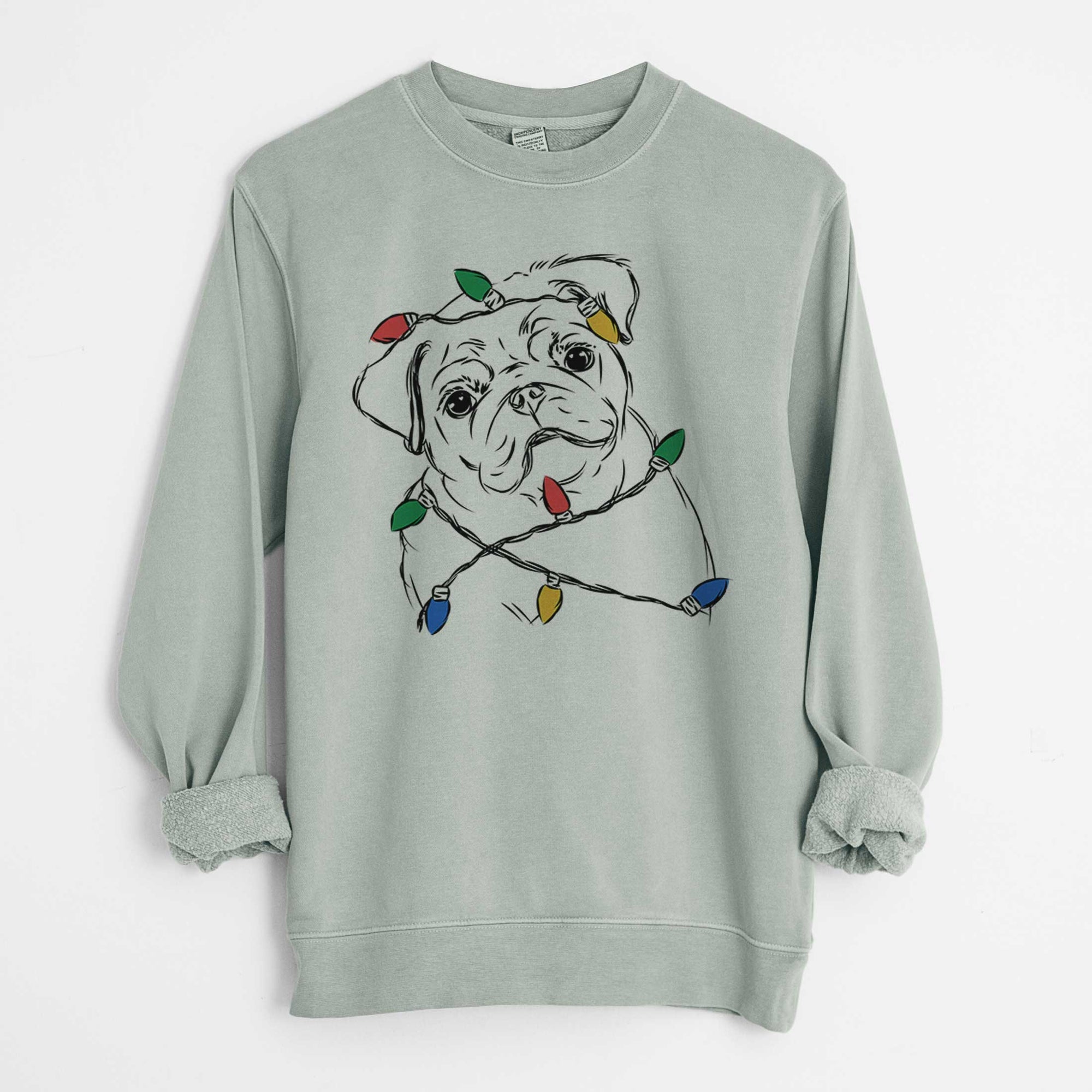 Christmas Lights Otis the Pug - Unisex Pigment Dyed Crew Sweatshirt