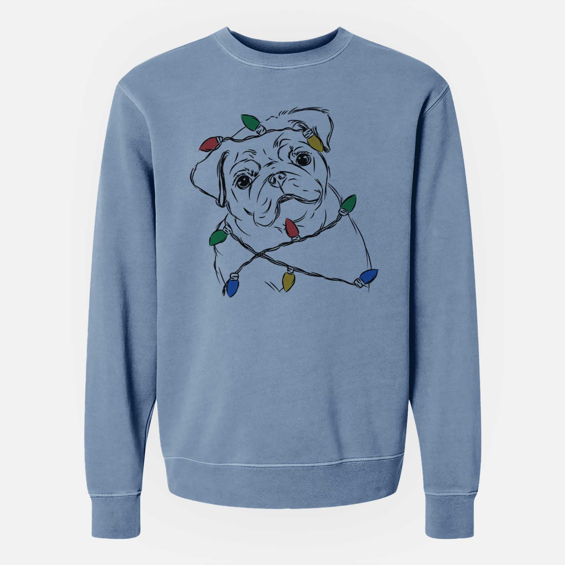 Christmas Lights Otis the Pug - Unisex Pigment Dyed Crew Sweatshirt