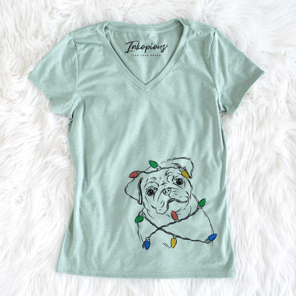 Christmas Lights Otis the Pug - Women&#39;s V-neck Shirt