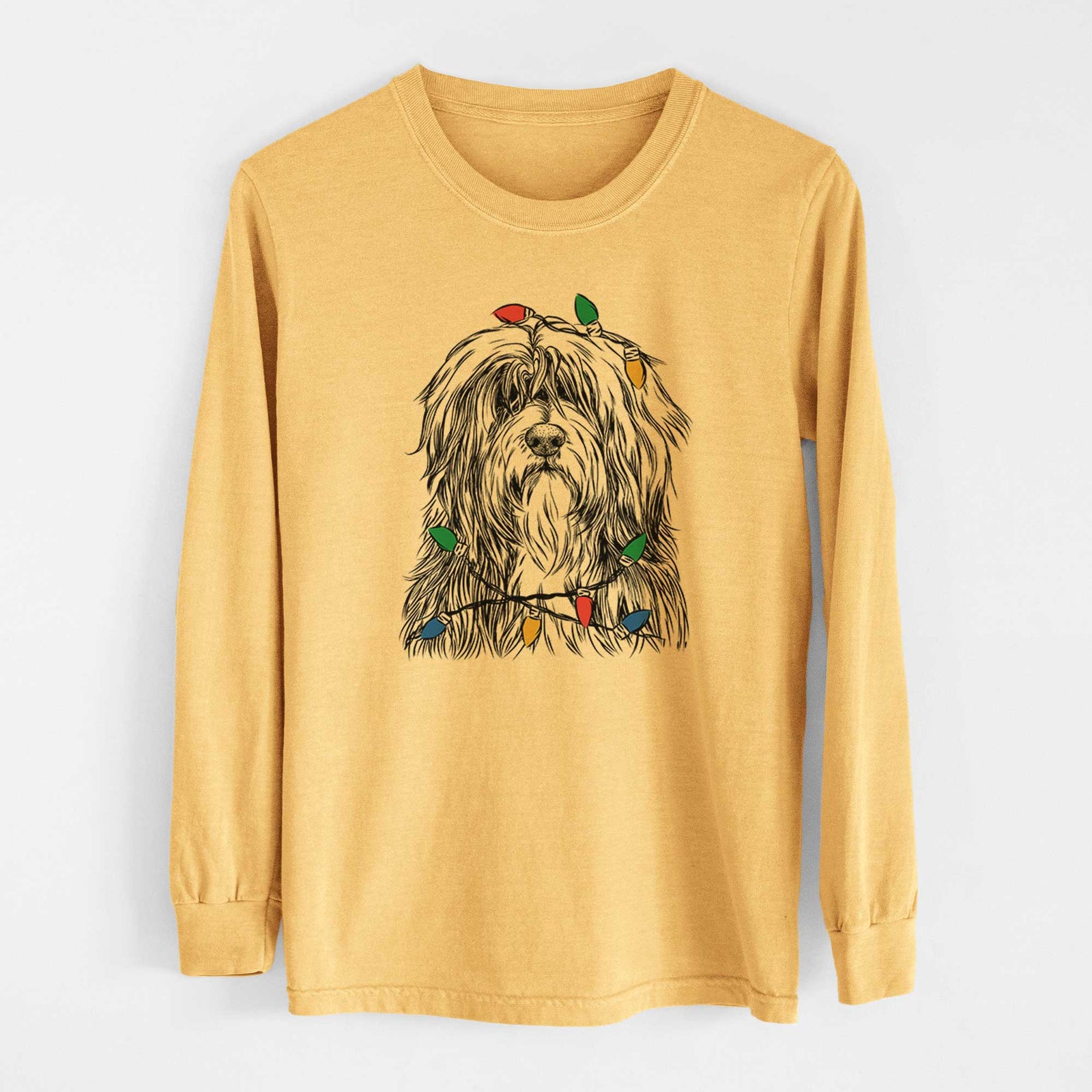 Christmas Lights Otto the Polish Lowland Sheepdog - Heavyweight 100% Cotton Long Sleeve