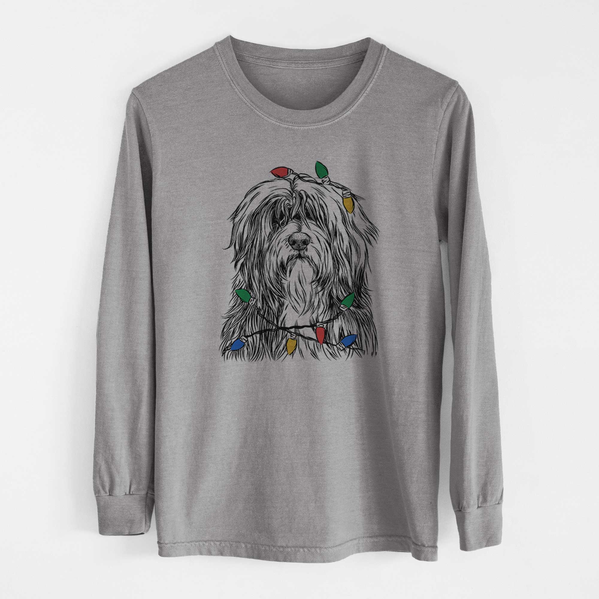 Christmas Lights Otto the Polish Lowland Sheepdog - Heavyweight 100% Cotton Long Sleeve