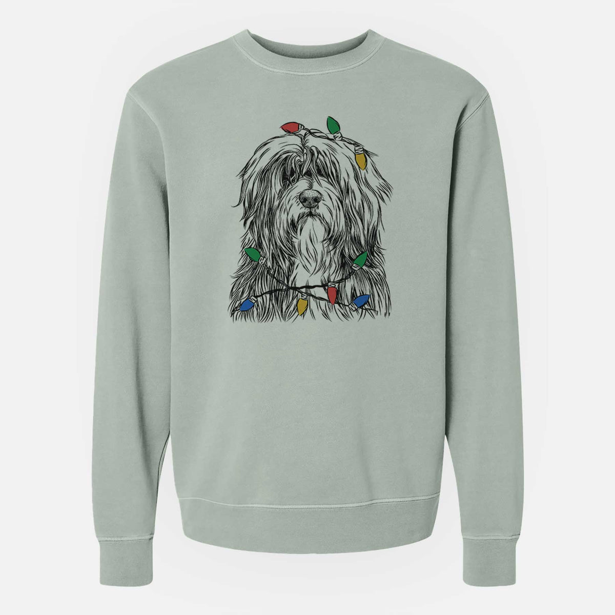 Christmas Lights Otto the Polish Lowland Sheepdog - Unisex Pigment Dyed Crew Sweatshirt