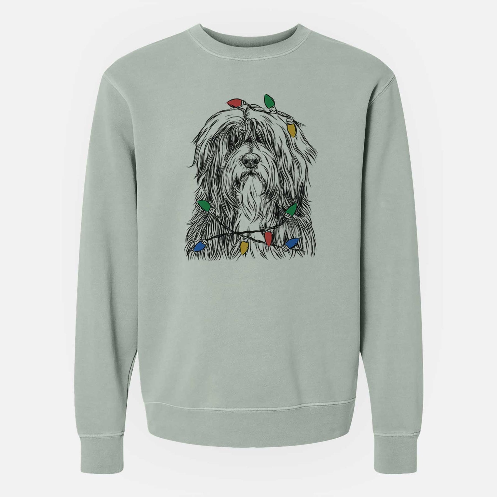 Christmas Lights Otto the Polish Lowland Sheepdog - Unisex Pigment Dyed Crew Sweatshirt