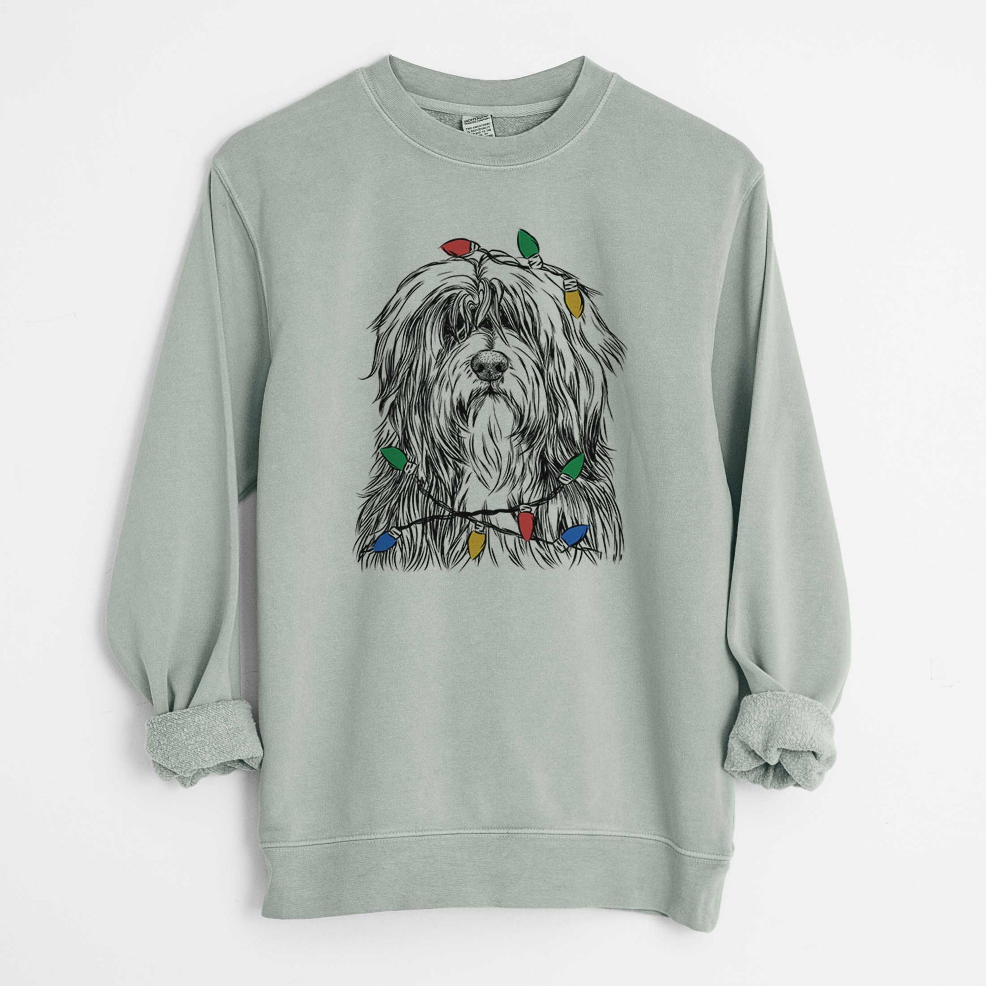 Christmas Lights Otto the Polish Lowland Sheepdog - Unisex Pigment Dyed Crew Sweatshirt