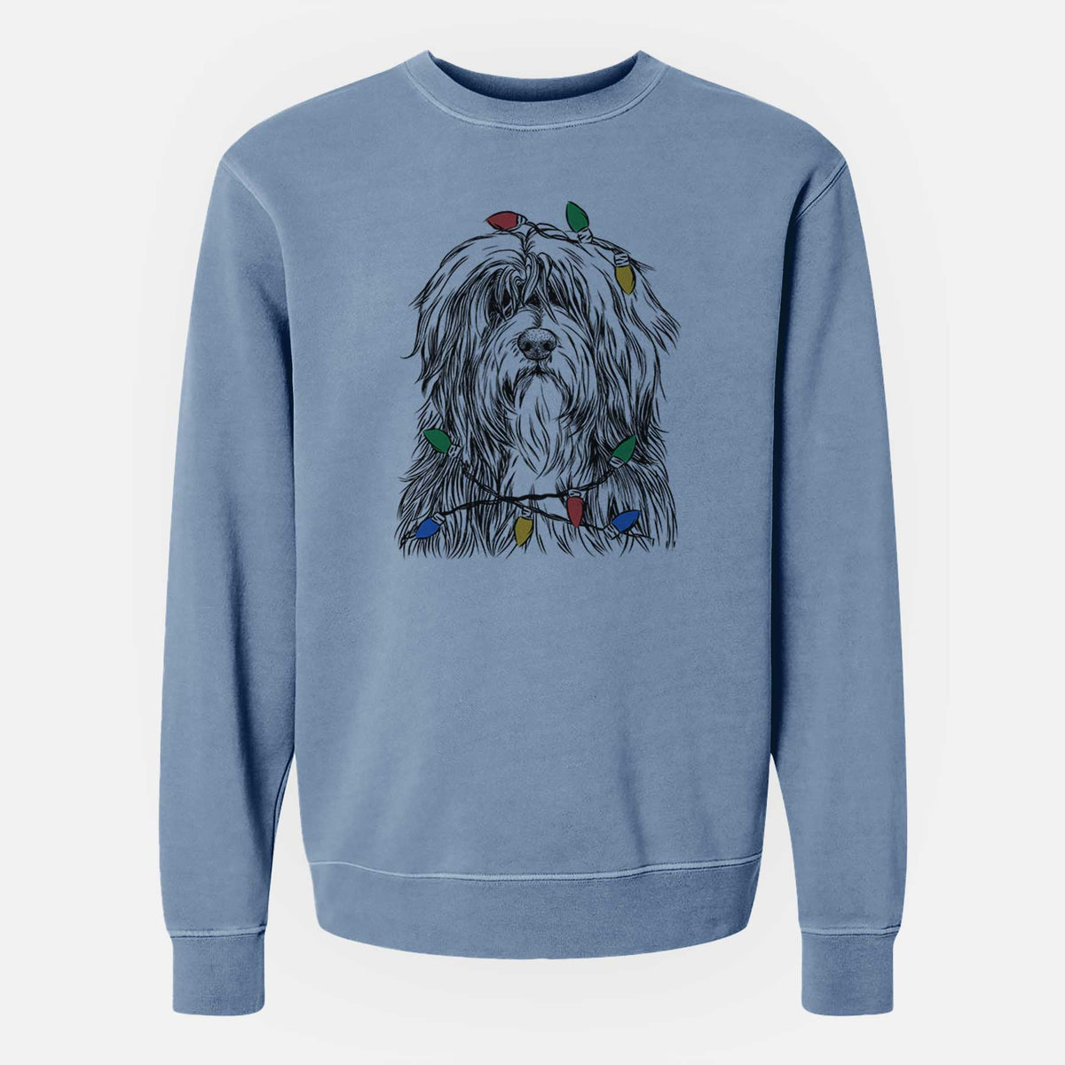 Christmas Lights Otto the Polish Lowland Sheepdog - Unisex Pigment Dyed Crew Sweatshirt