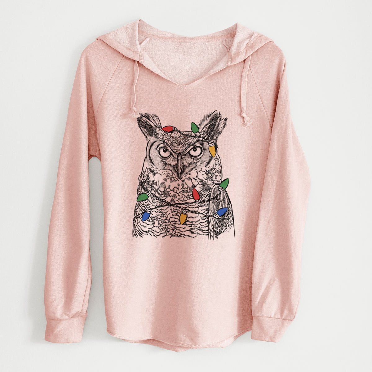 Christmas Lights Ozwald the Grey Horned Owl - Cali Wave Hooded Sweatshirt