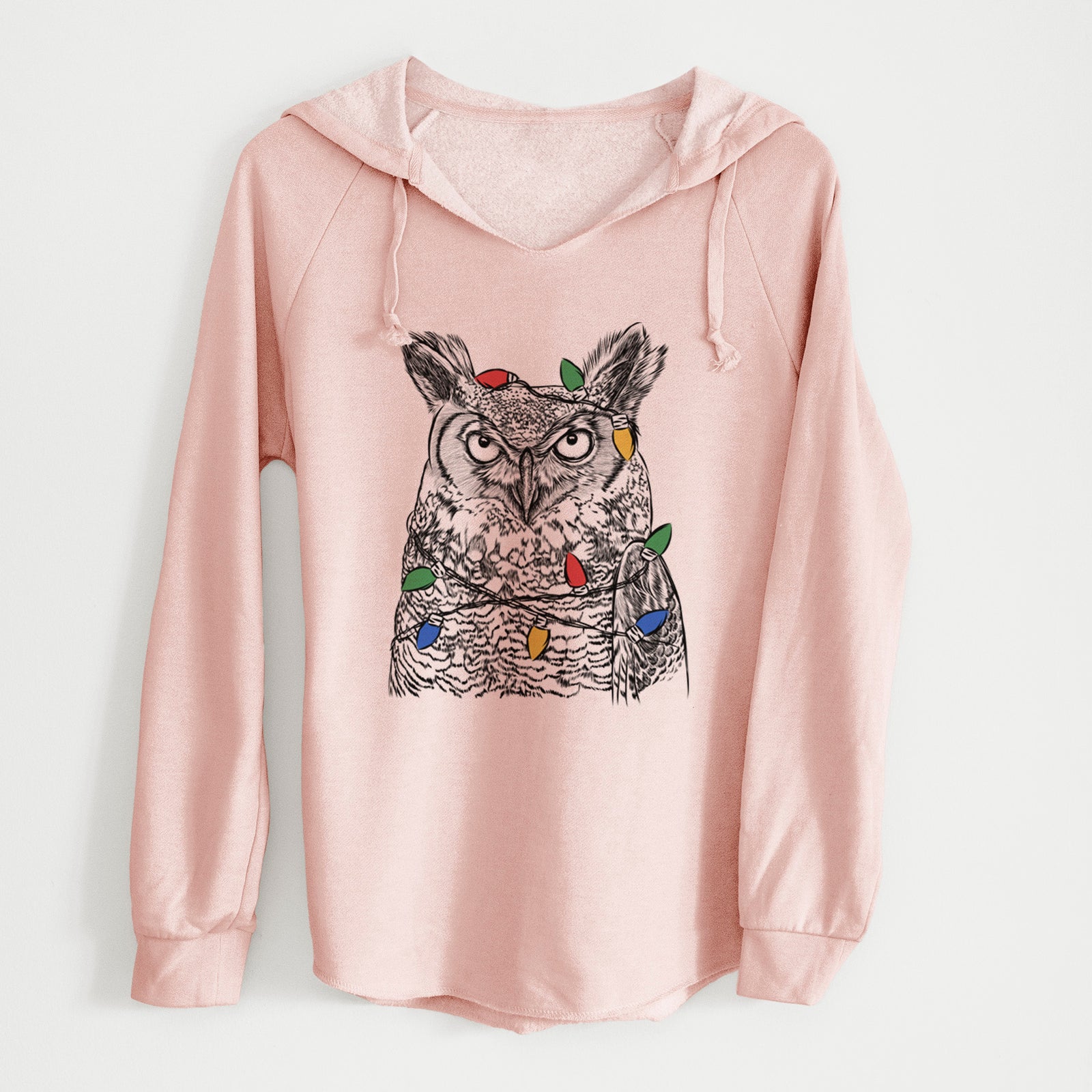 Christmas Lights Ozwald the Grey Horned Owl - Cali Wave Hooded Sweatshirt