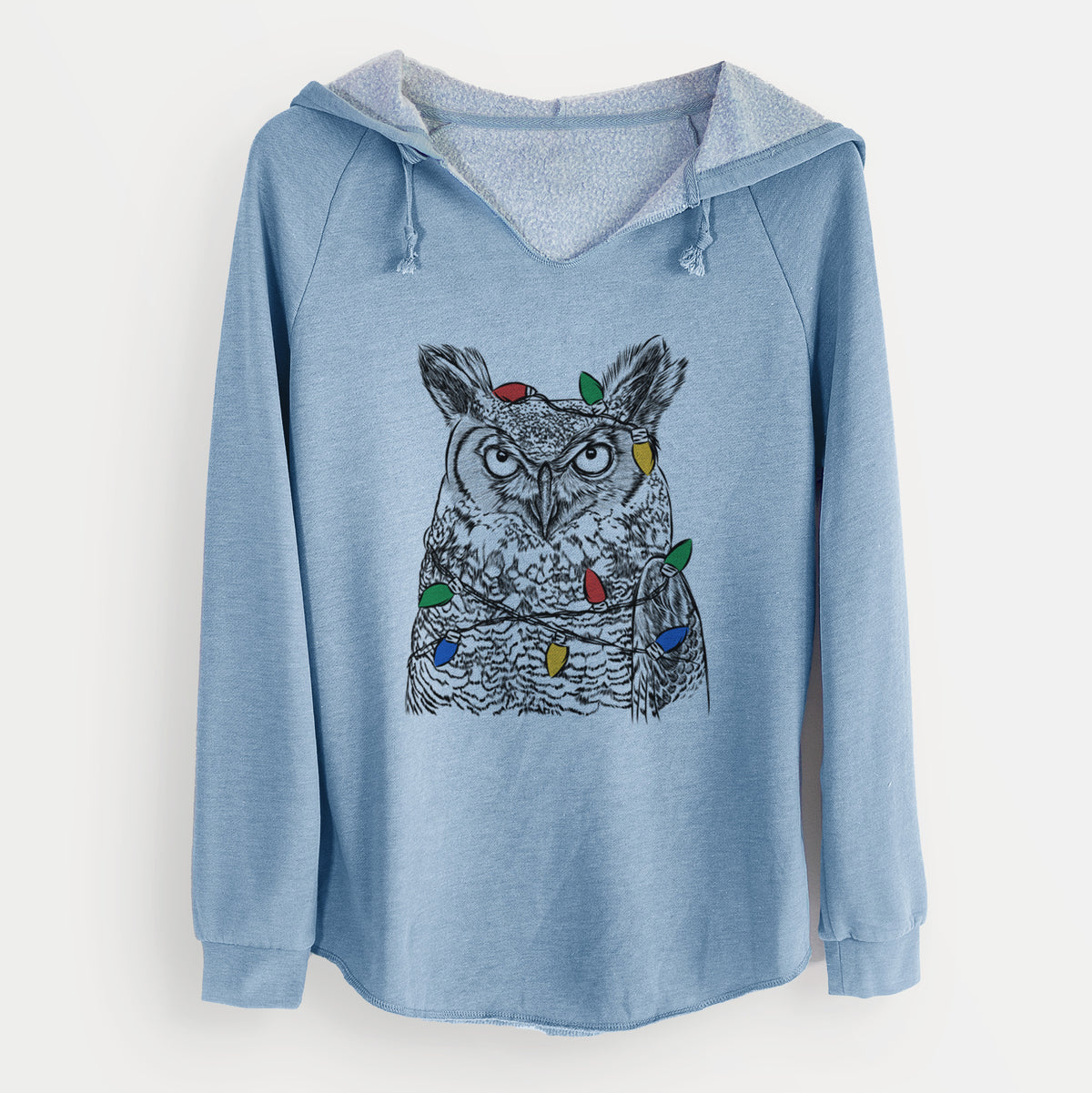 Christmas Lights Ozwald the Grey Horned Owl - Cali Wave Hooded Sweatshirt
