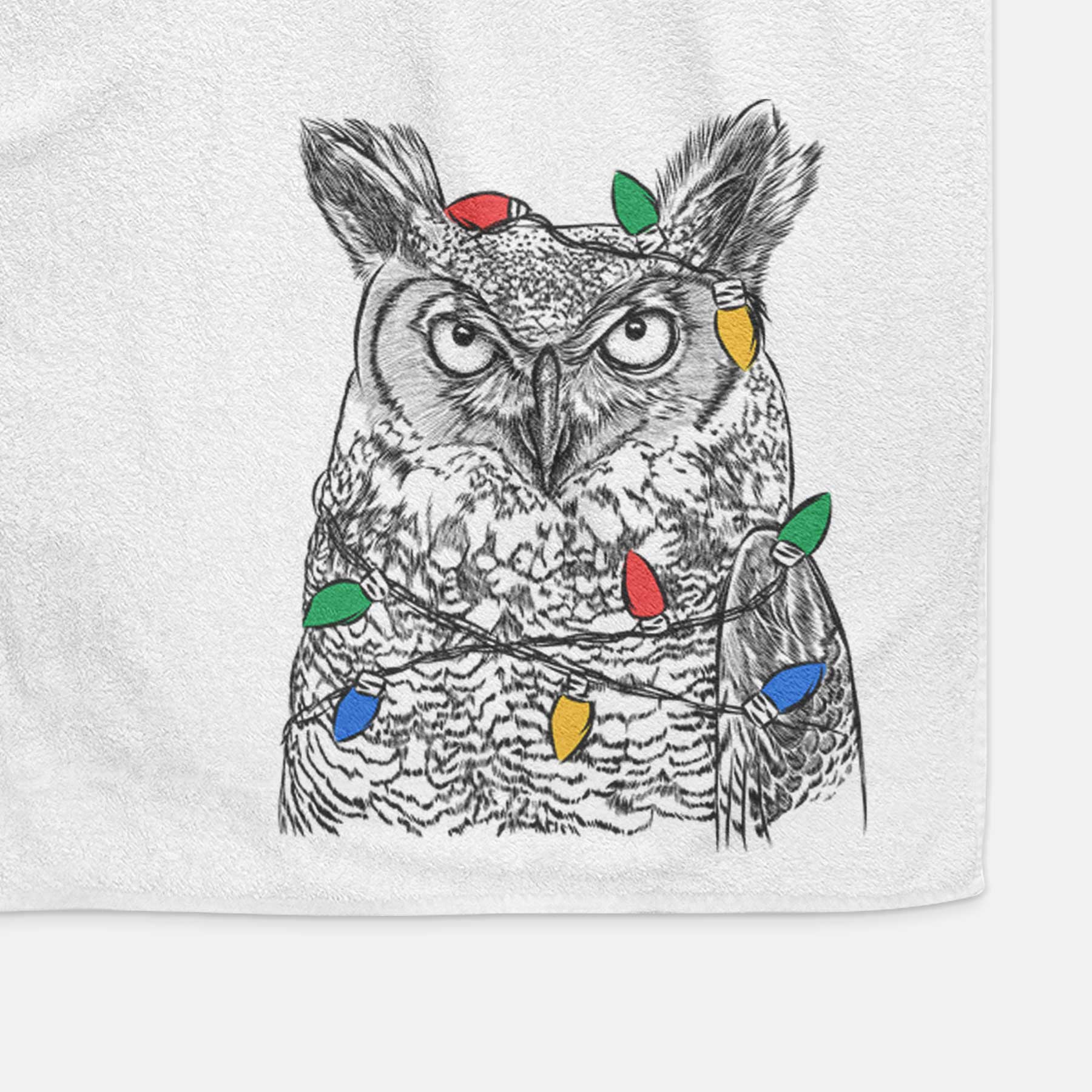 Ozwald the Grey Horned Owl Decorative Hand Towel