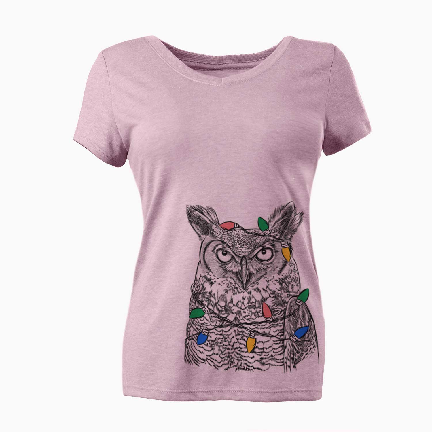 Christmas Lights Ozwald the Grey Horned Owl - Women's V-neck Shirt