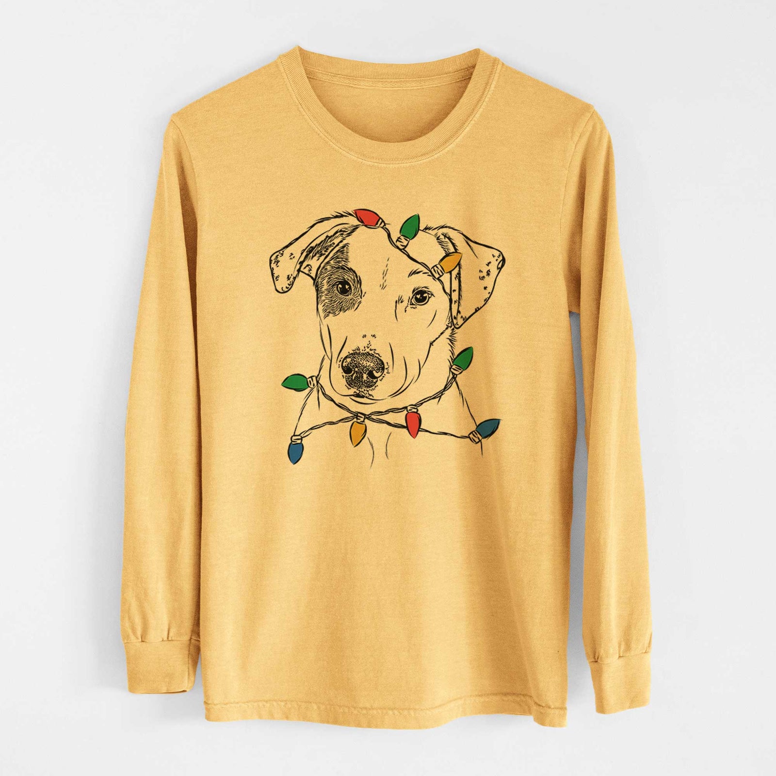 Christmas Lights P-Pie the Mixed Breed - Heavyweight 100% Cotton Long Sleeve