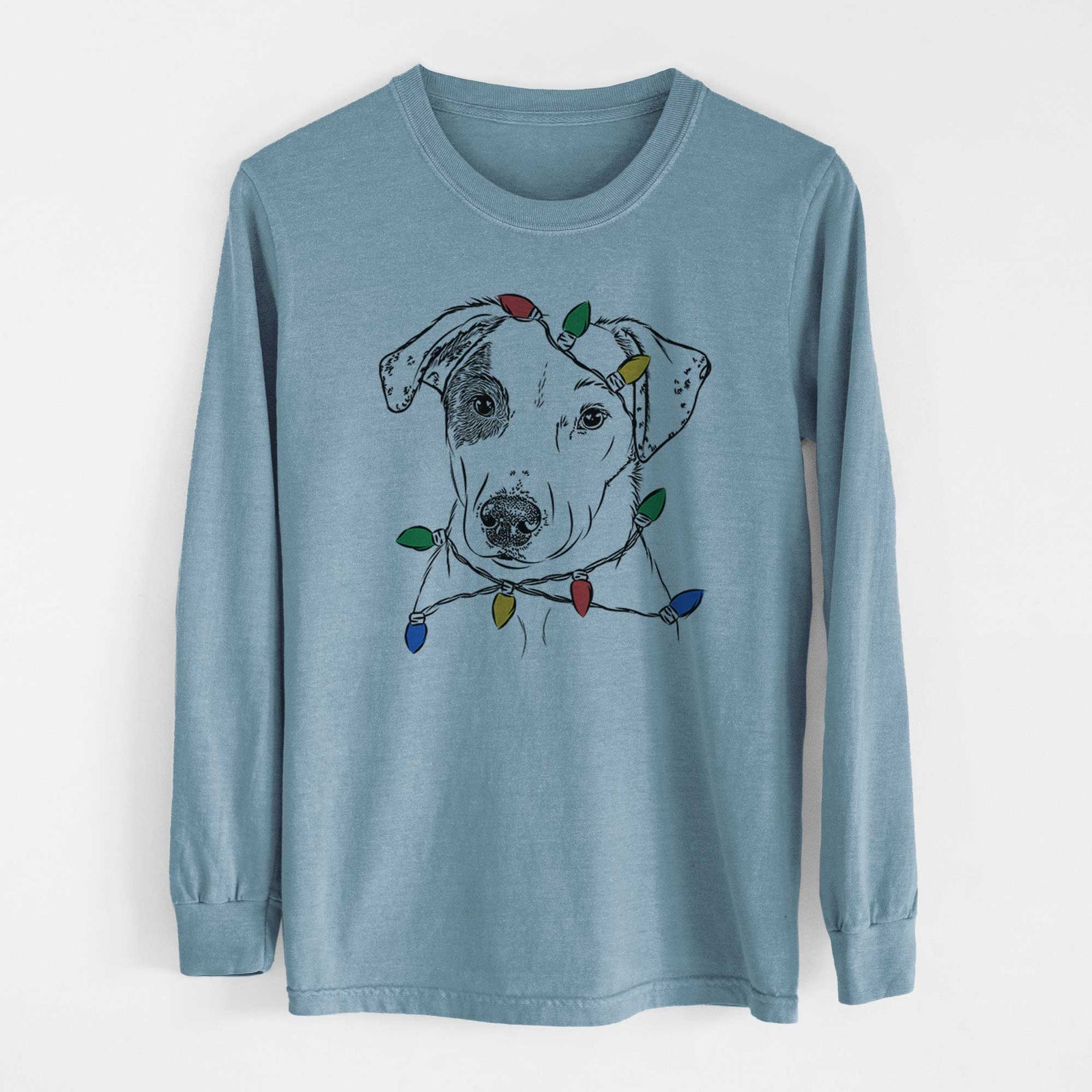 Christmas Lights P-Pie the Mixed Breed - Heavyweight 100% Cotton Long Sleeve