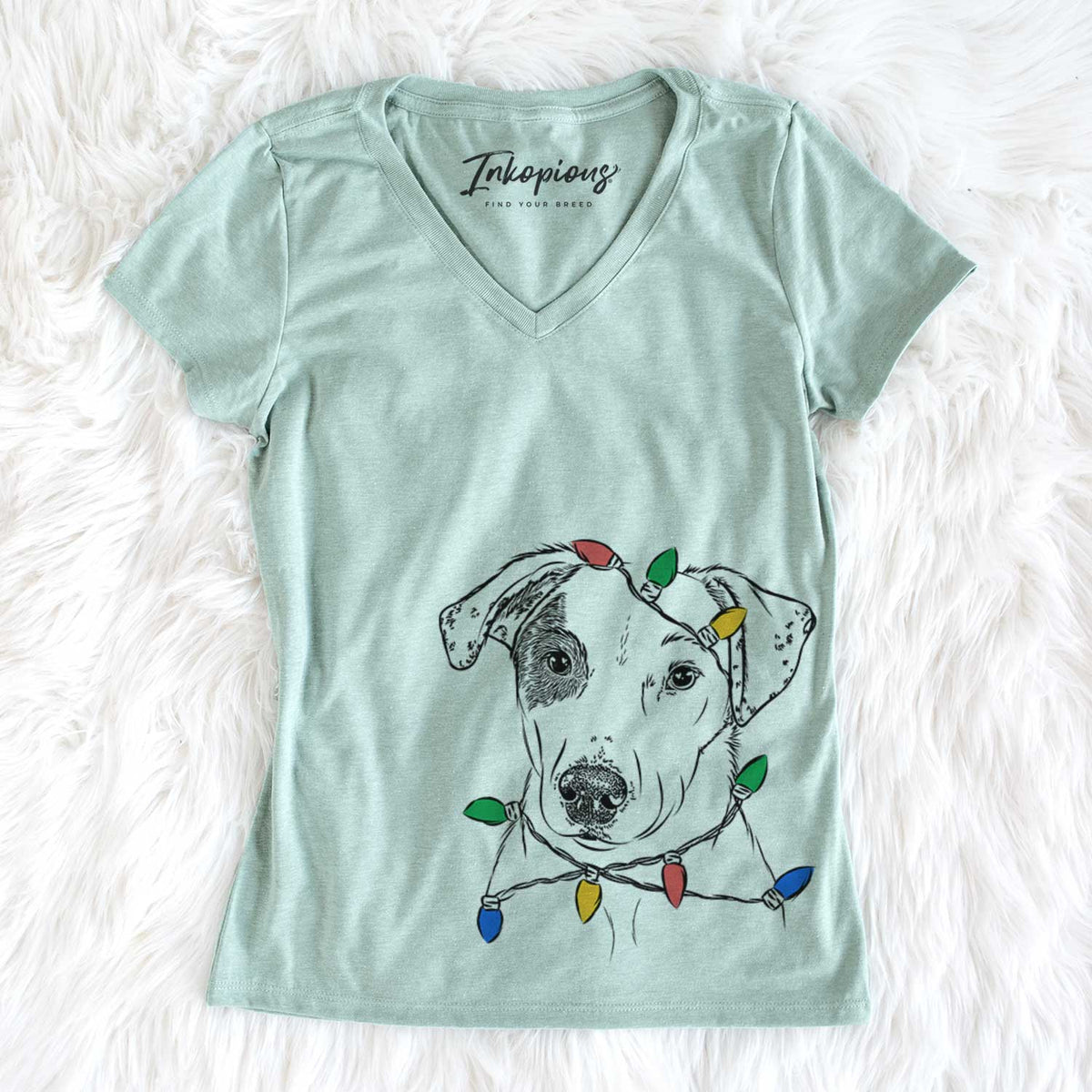 Christmas Lights P-Pie the Mixed Breed - Women&#39;s V-neck Shirt