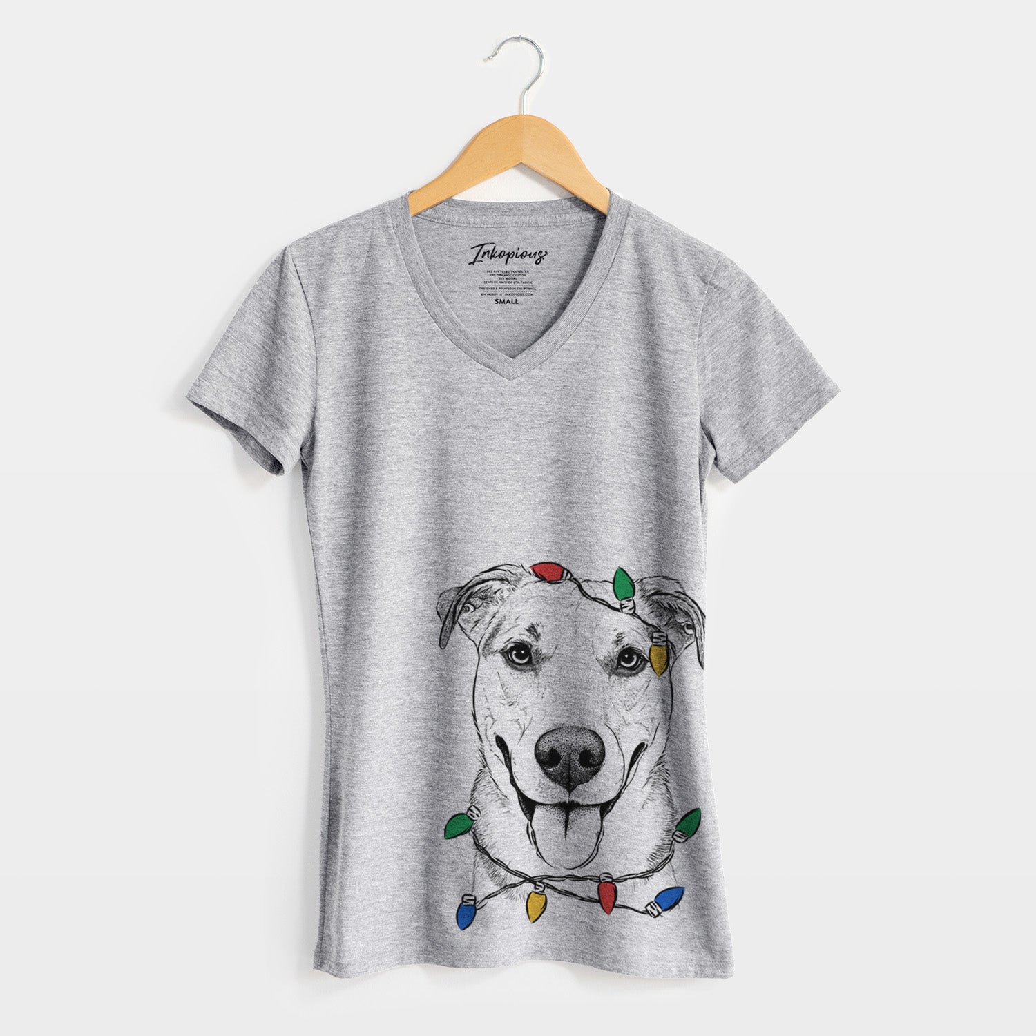 Christmas Lights Padre the Pitbull Mix - Women's Perfect V-neck Shirt