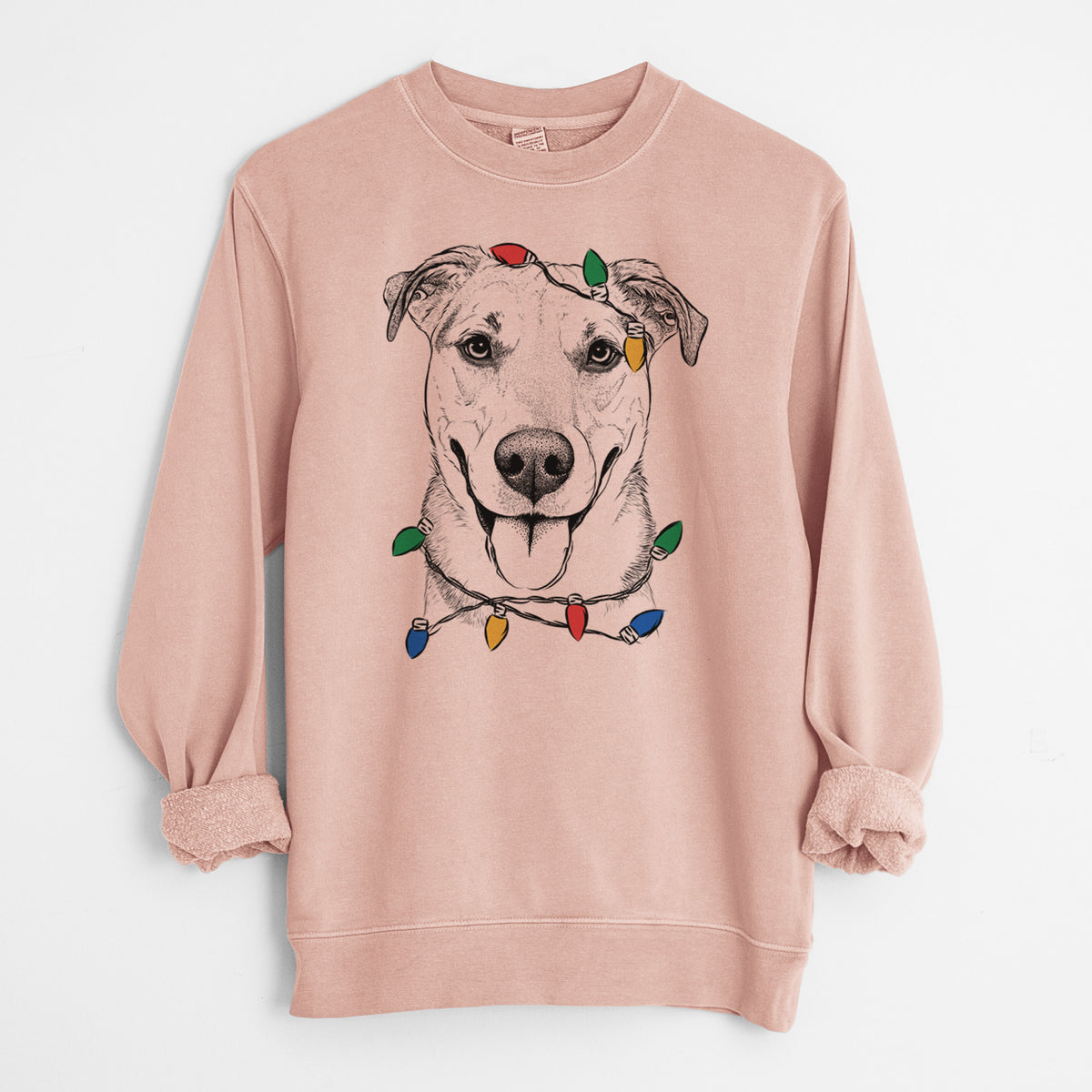 Christmas Lights Padre the Pitbull Mix - Unisex Pigment Dyed Crew Sweatshirt