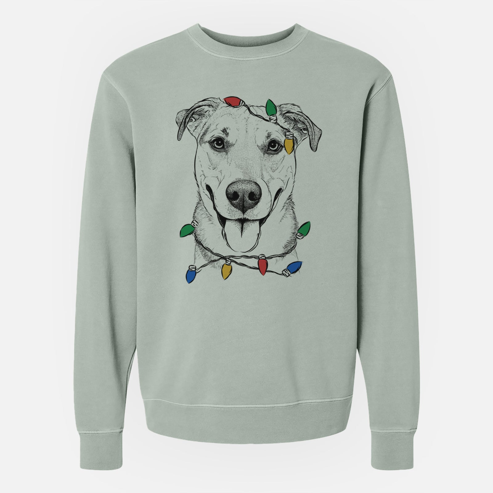 Christmas Lights Padre the Pitbull Mix - Unisex Pigment Dyed Crew Sweatshirt