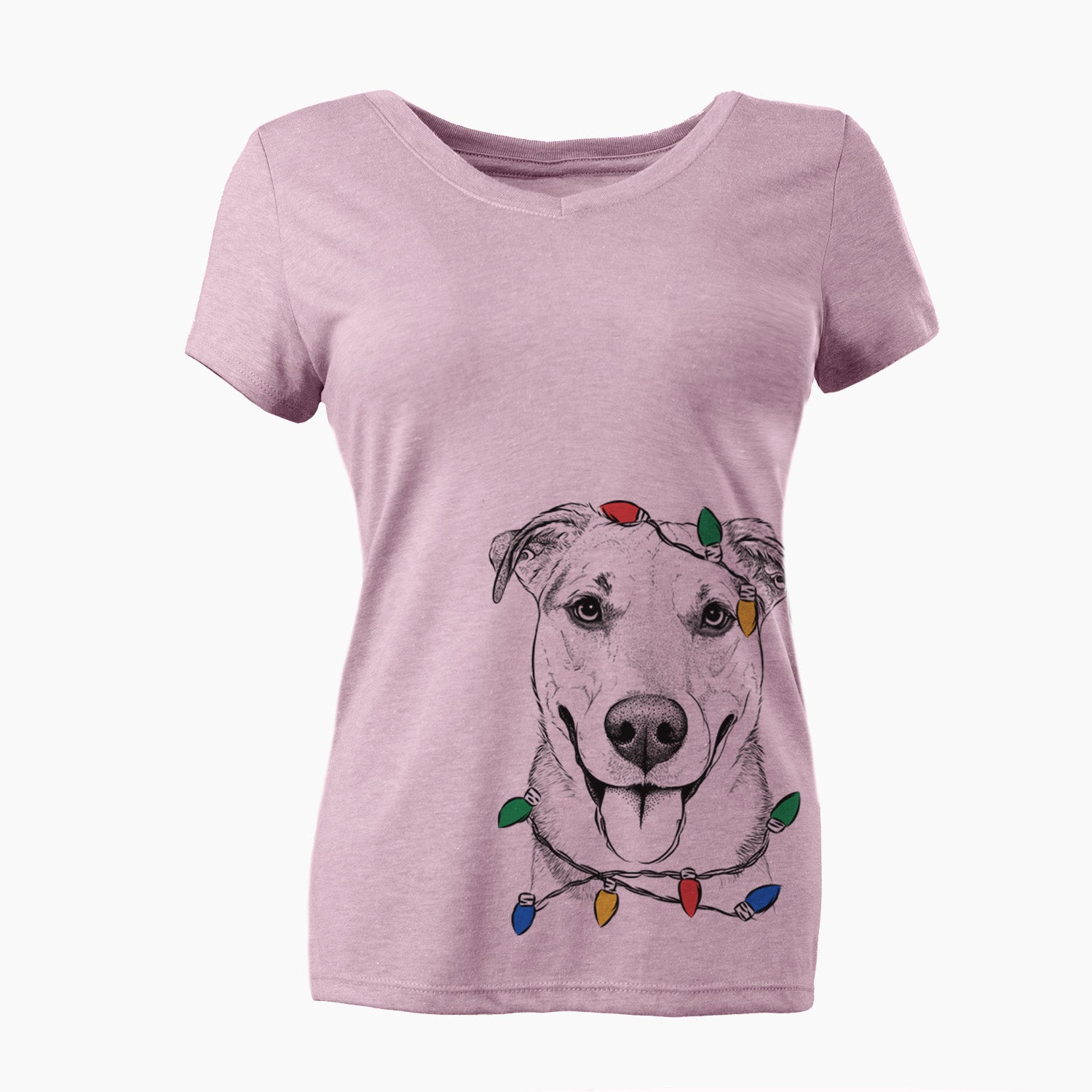 Christmas Lights Padre the Pitbull Mix - Women's Perfect V-neck Shirt