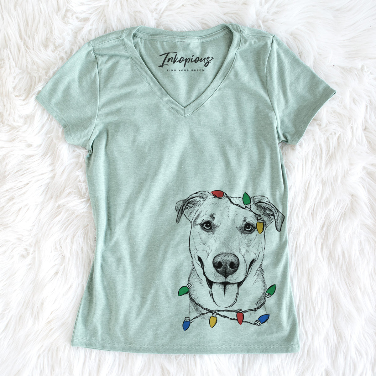 Christmas Lights Padre the Pitbull Mix - Women&#39;s Perfect V-neck Shirt