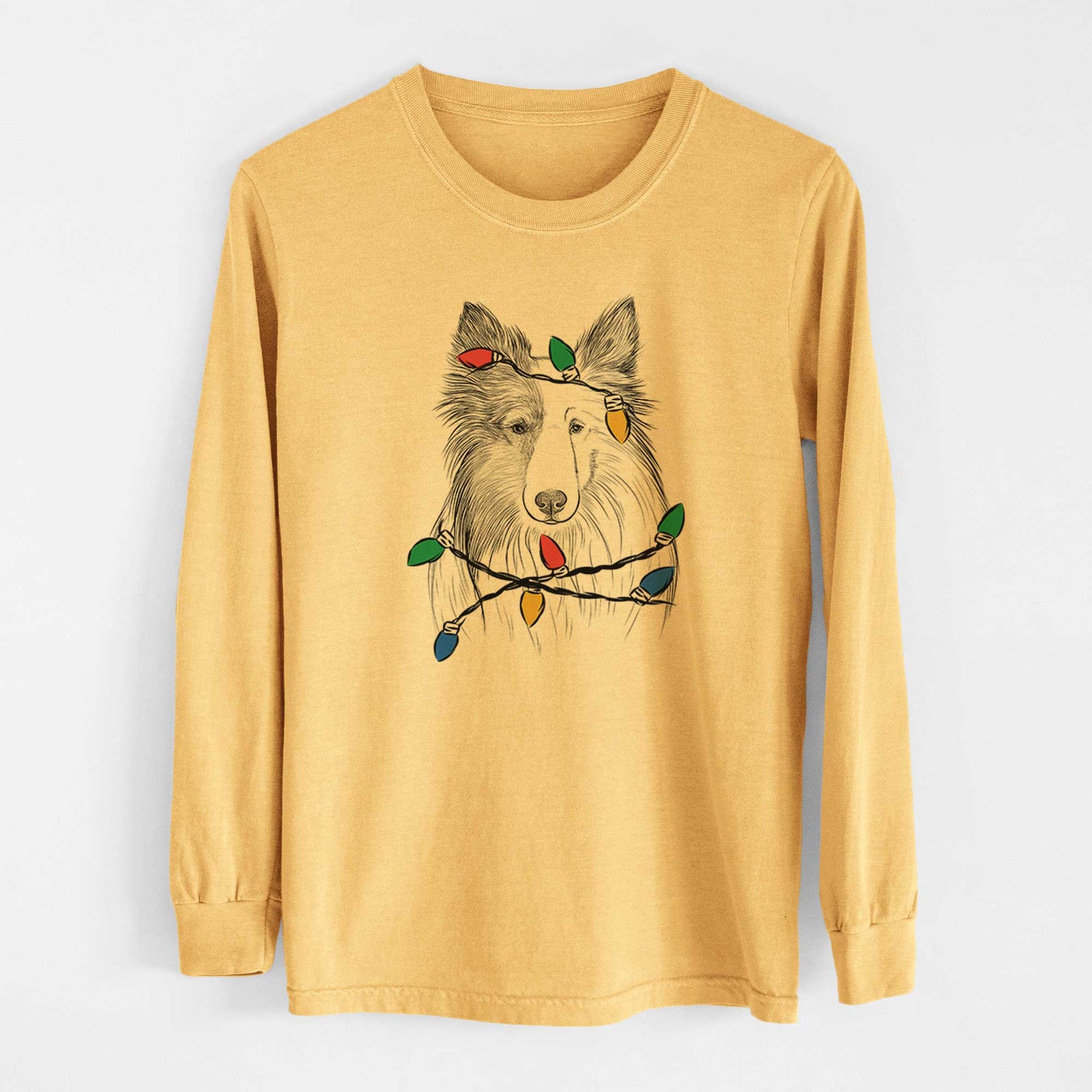 Christmas Lights Palin the Shetland Sheepdog - Heavyweight 100% Cotton Long Sleeve